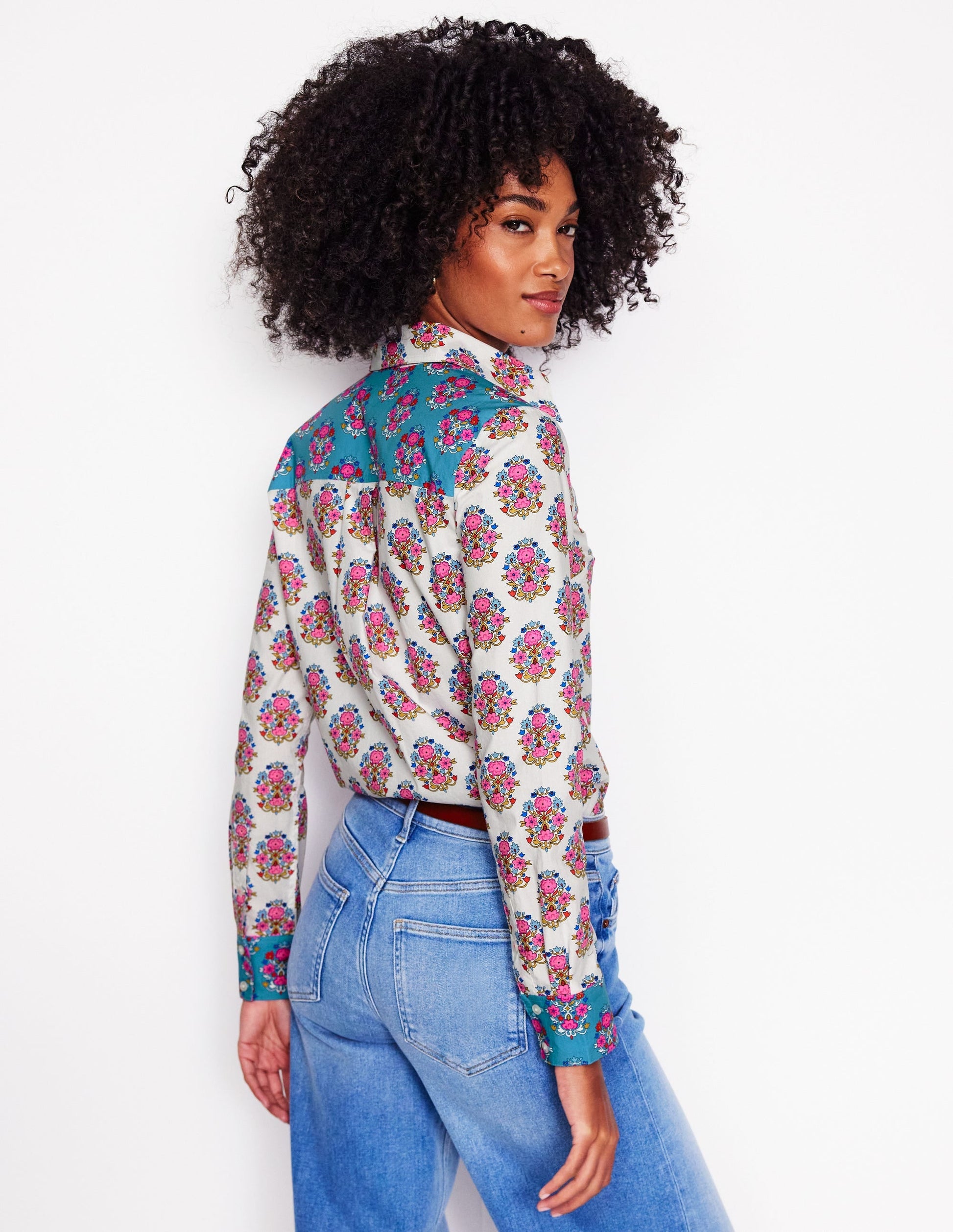 Sienna Cotton Shirt-Ivory, Wildflower Stamp-3