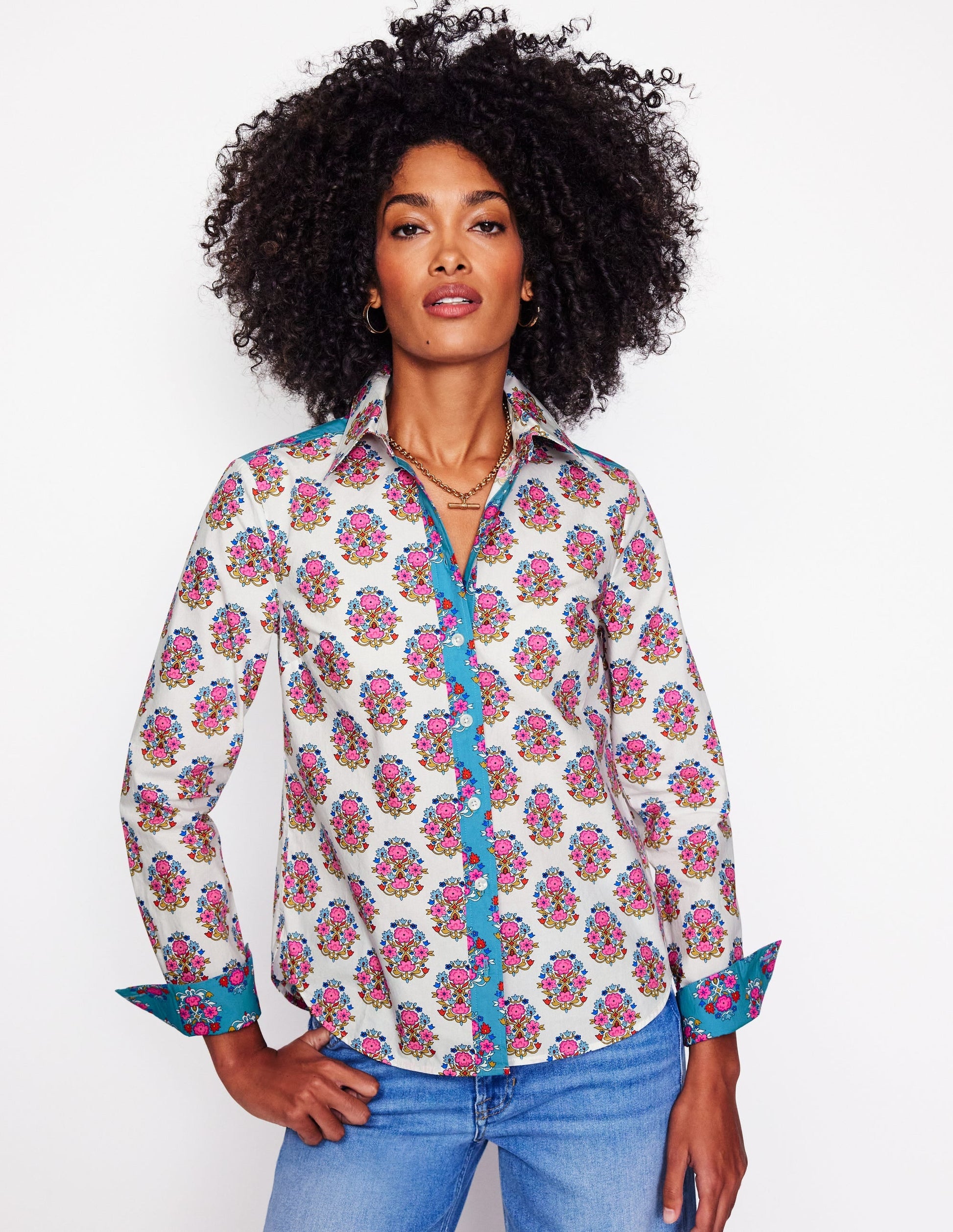 Sienna Cotton Shirt-Ivory, Wildflower Stamp-5