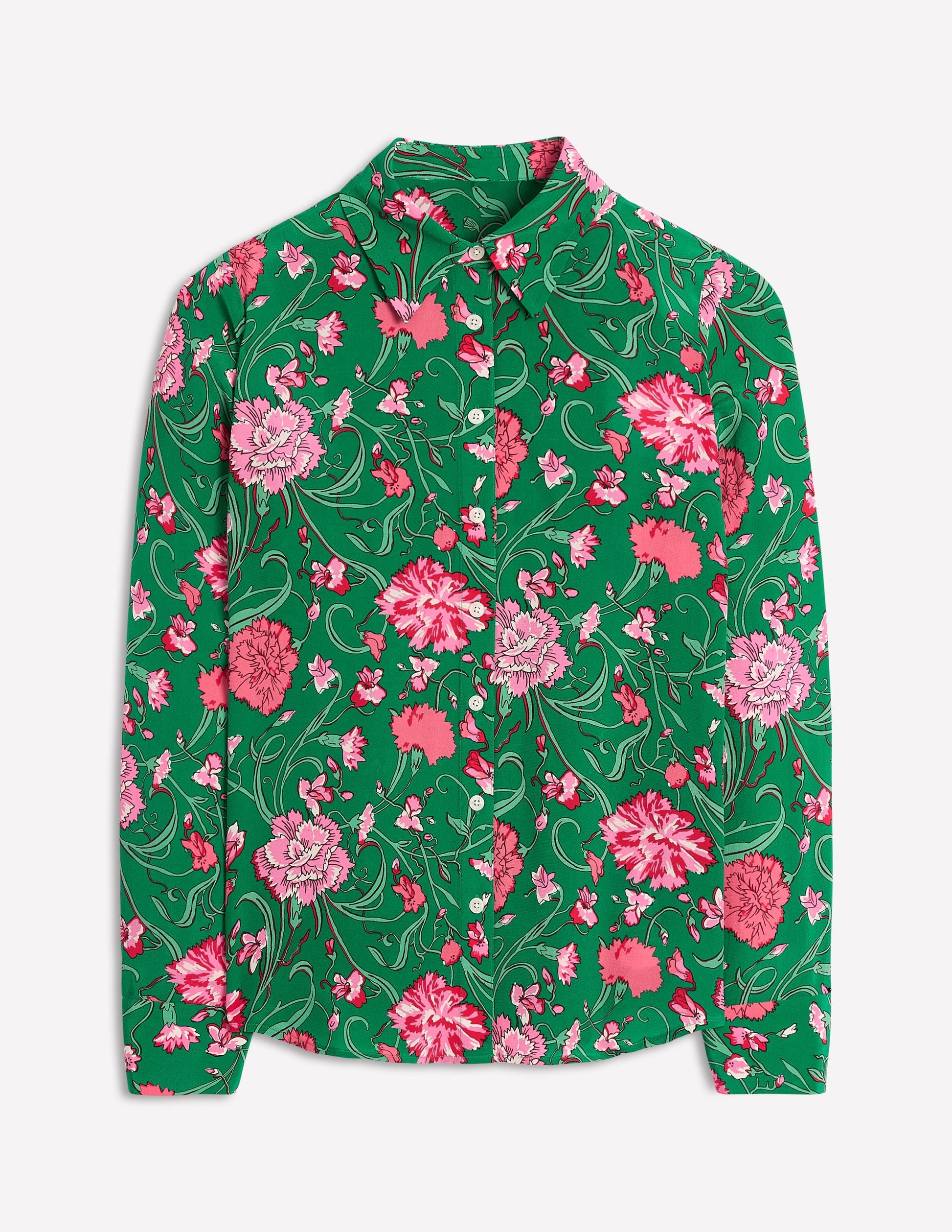 Sienna Silk Shirt-Rich emerald, Carnation Vine-7