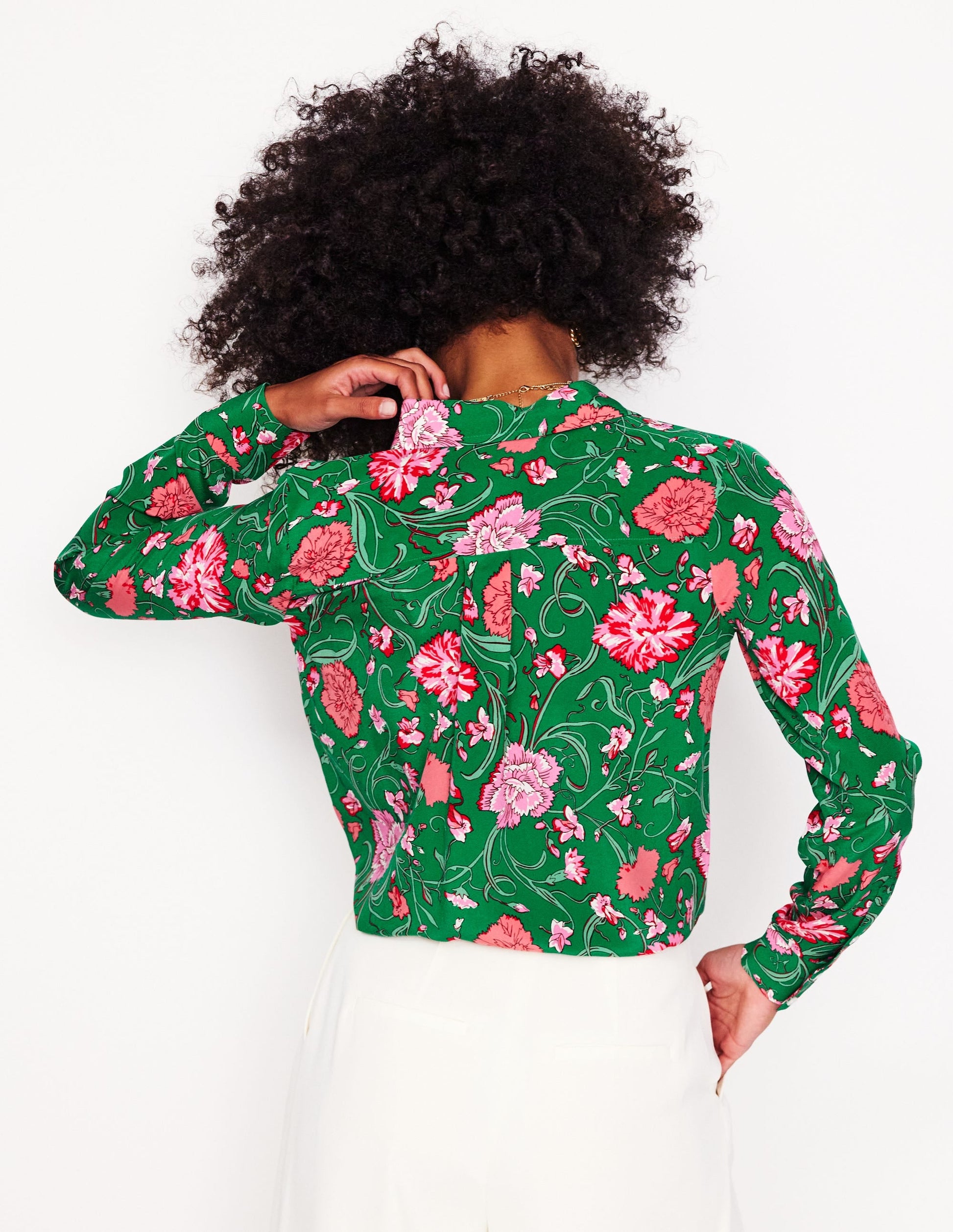 Sienna Silk Shirt-Rich emerald, Carnation Vine-4