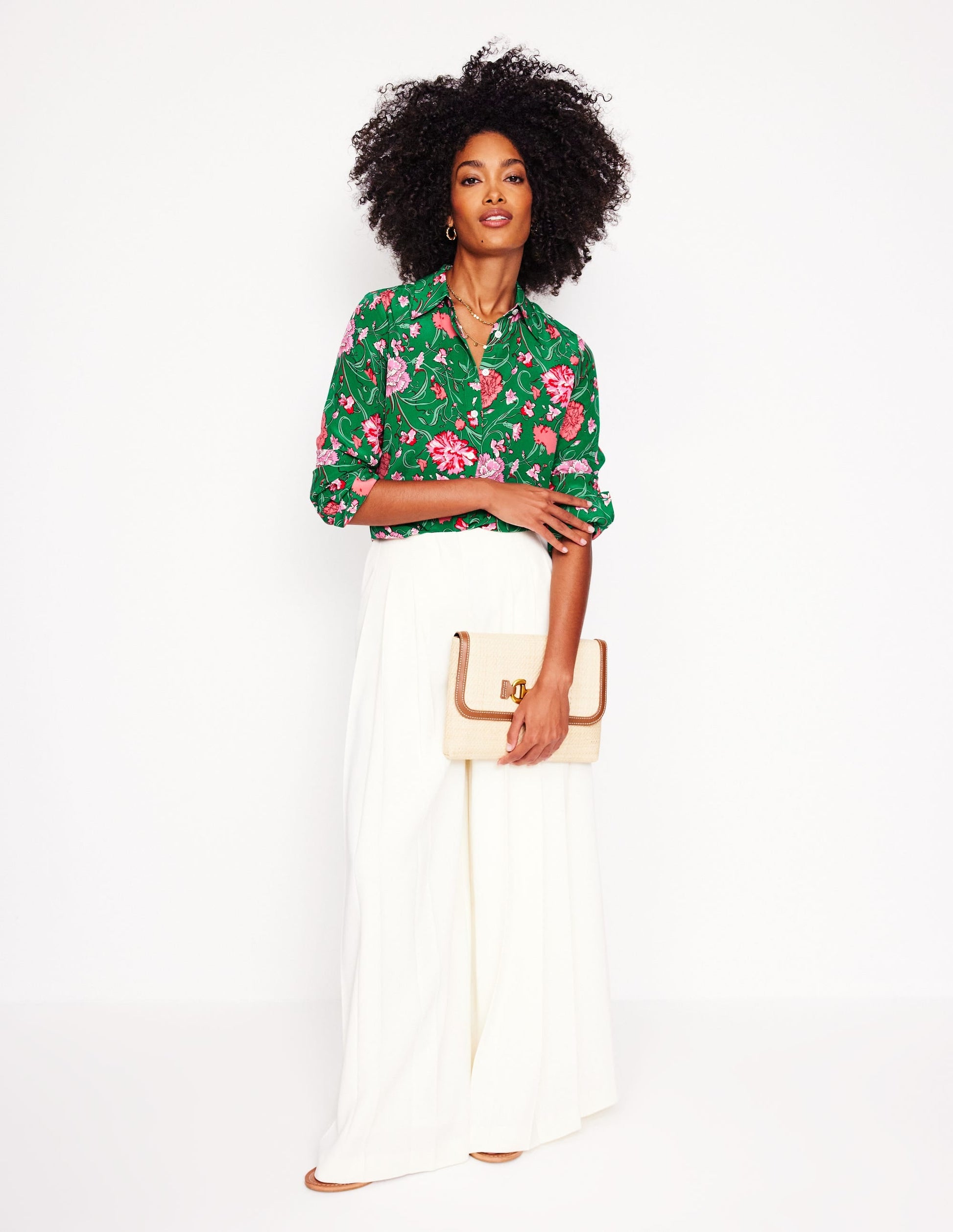 Sienna Silk Shirt-Rich emerald, Carnation Vine-6