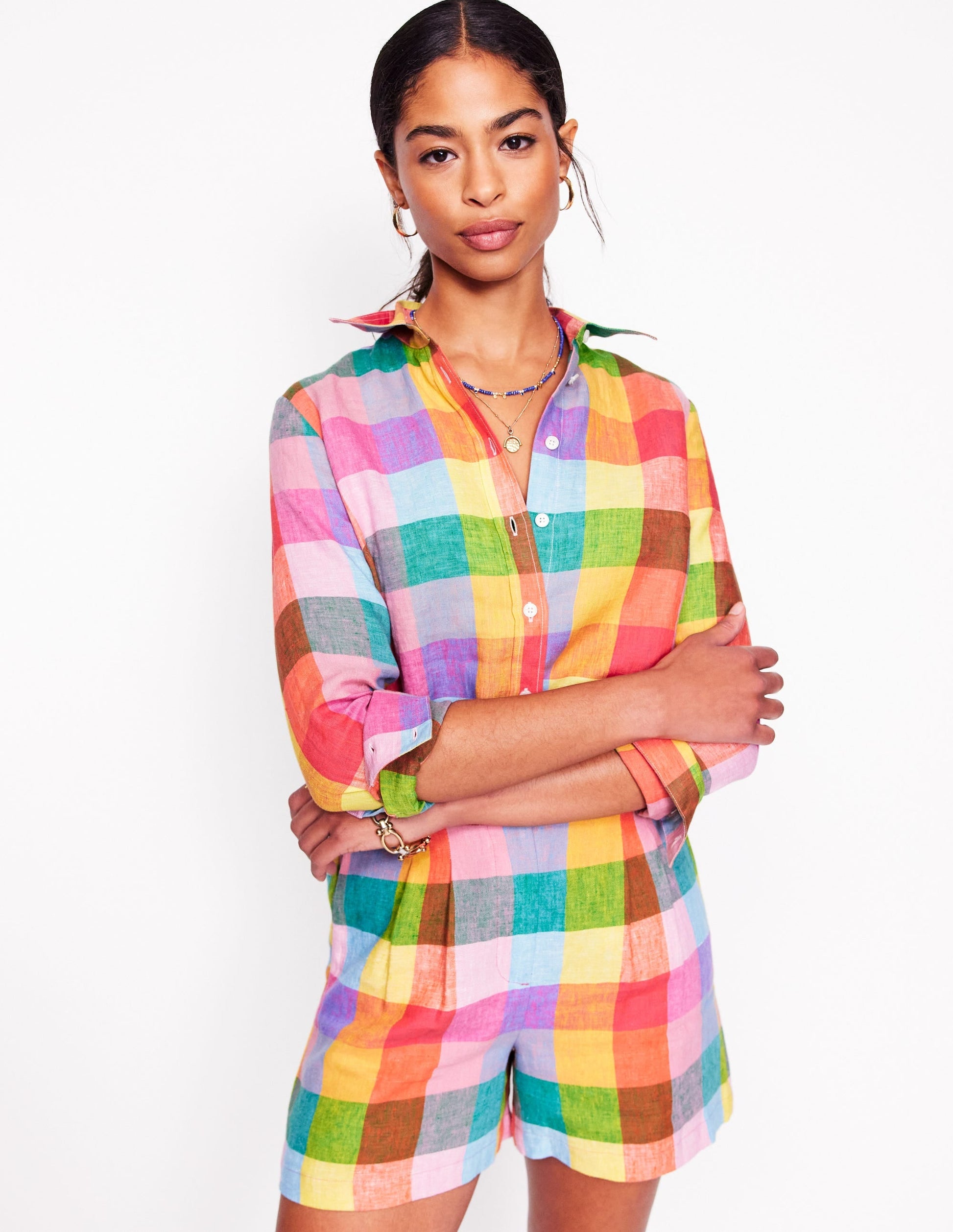 Sienna Linen Shirt-Rainbow Multi Gingham-1