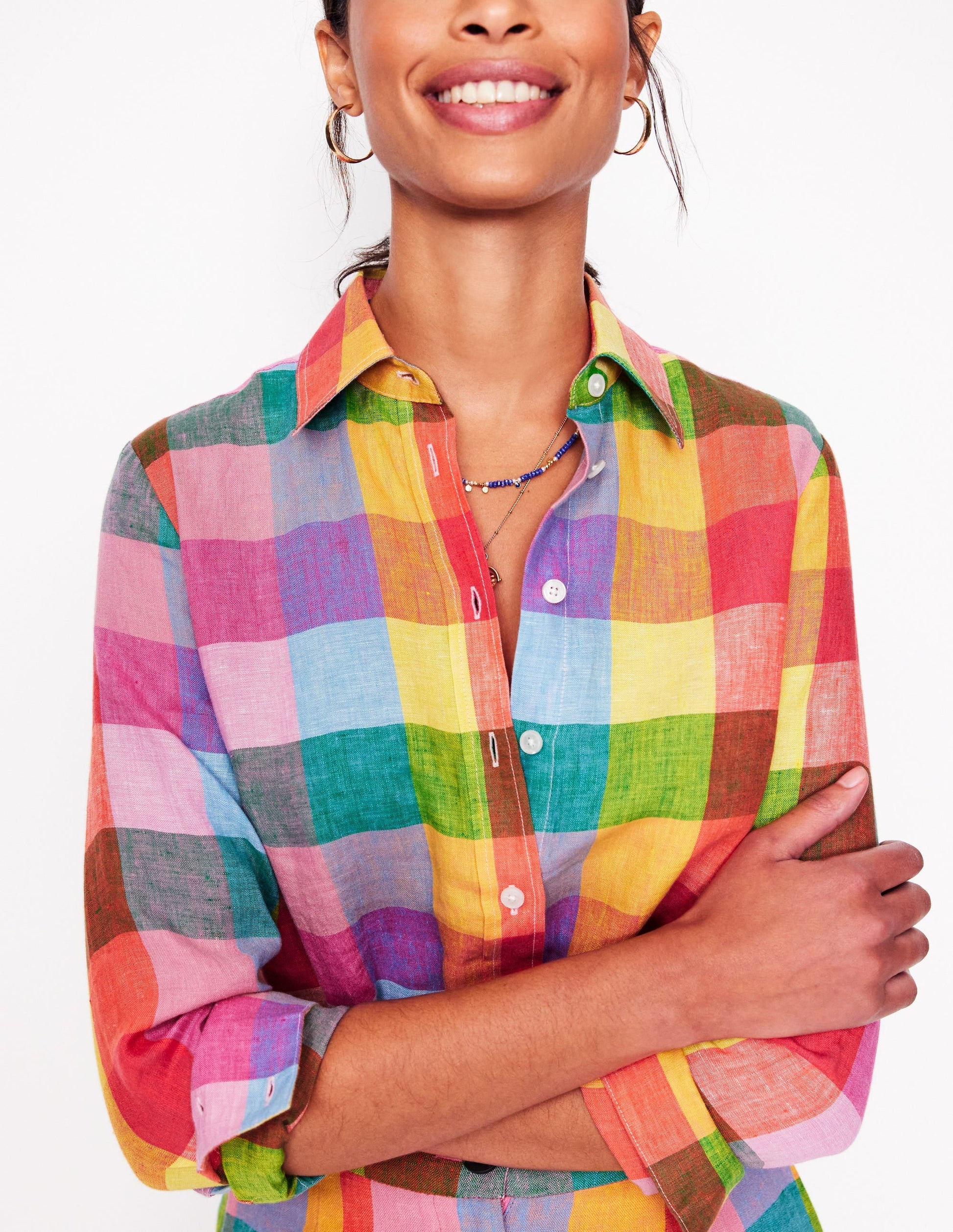 Sienna Linen Shirt-Rainbow Multi Gingham-2
