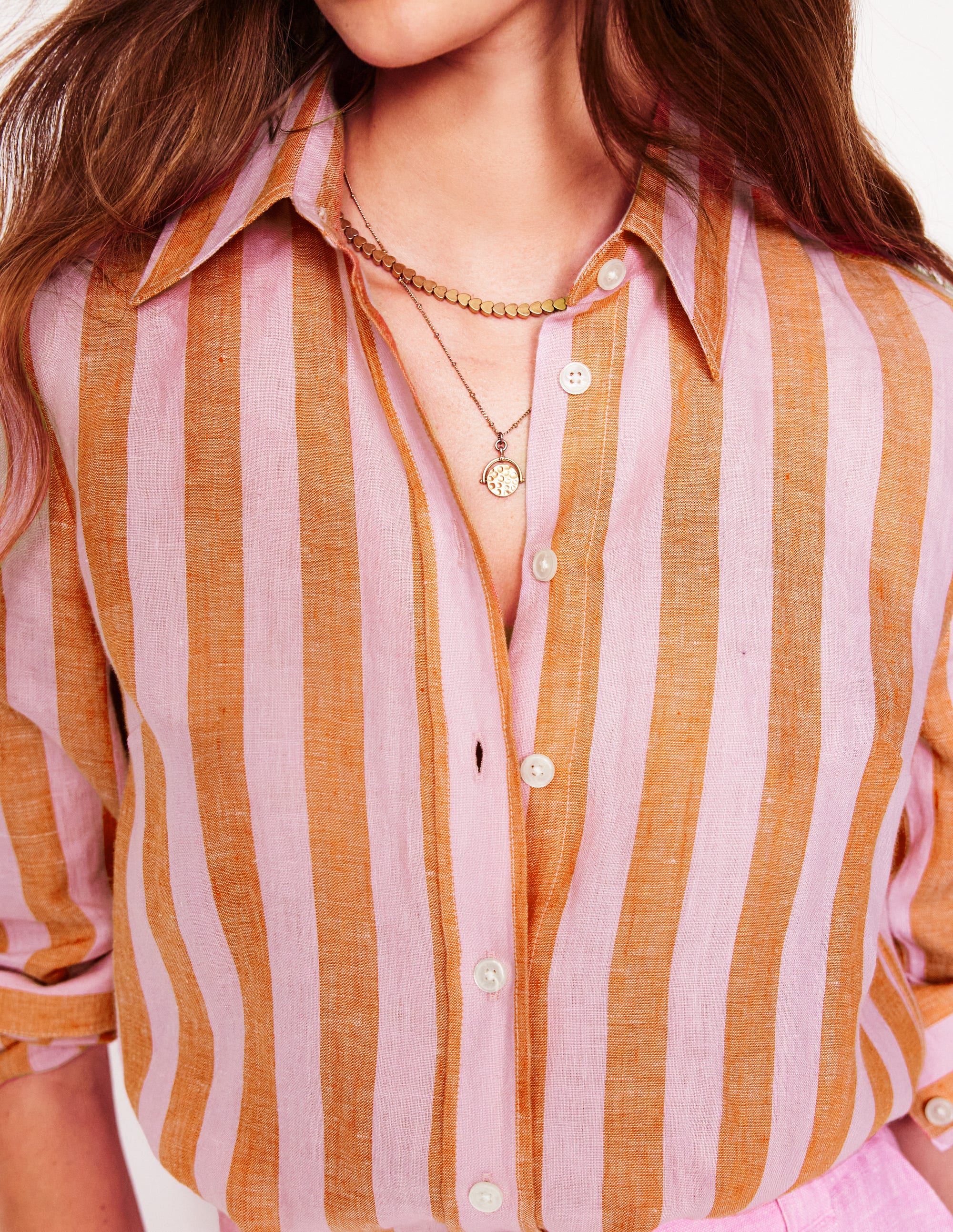Sienna Linen Shirt-Firecracker and Pink Stripe - Image 3