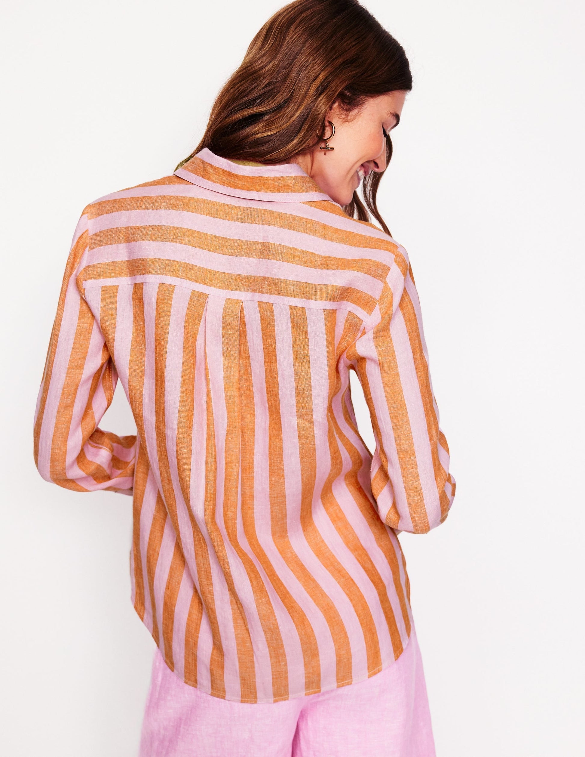 Sienna Linen Shirt-Firecracker and Pink Stripe-4