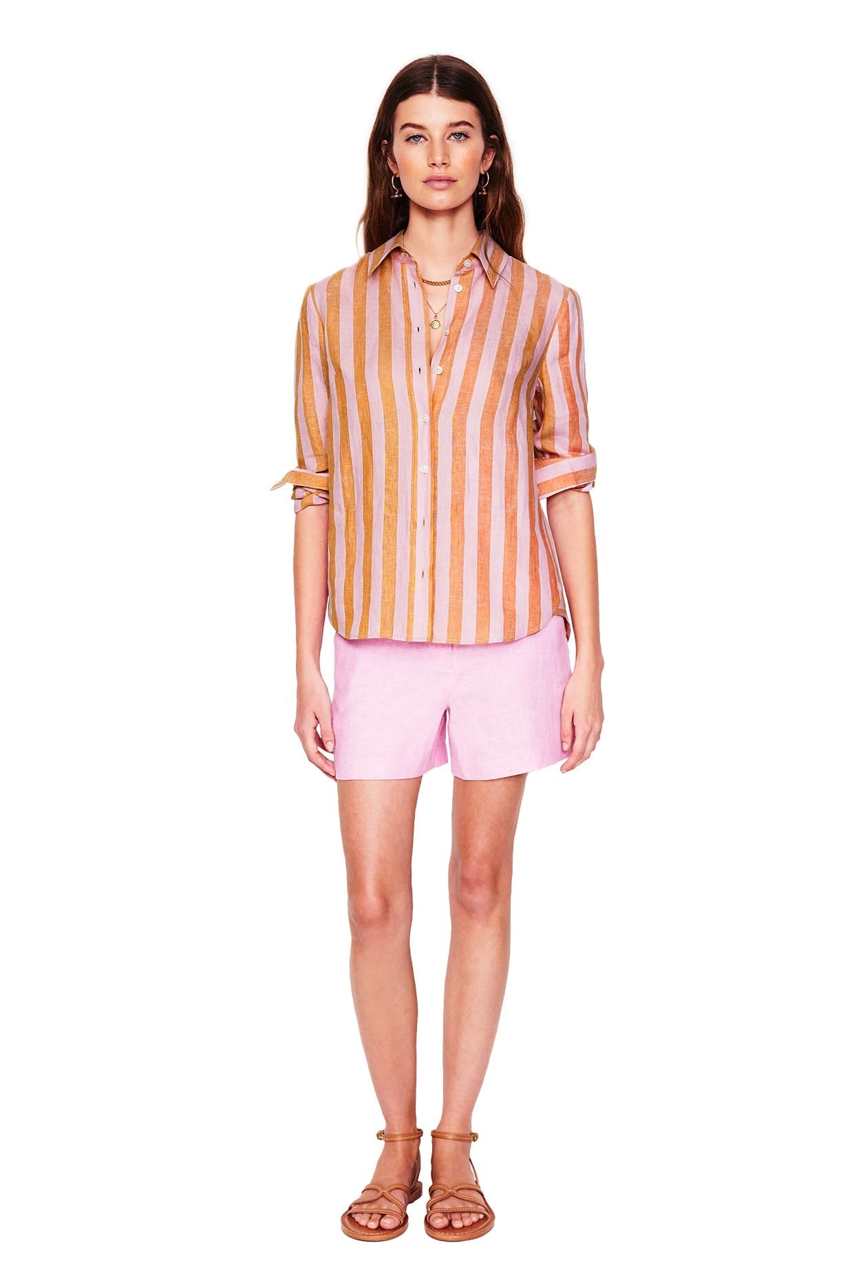 Sienna Linen Shirt-Firecracker and Pink Stripe - Image 6