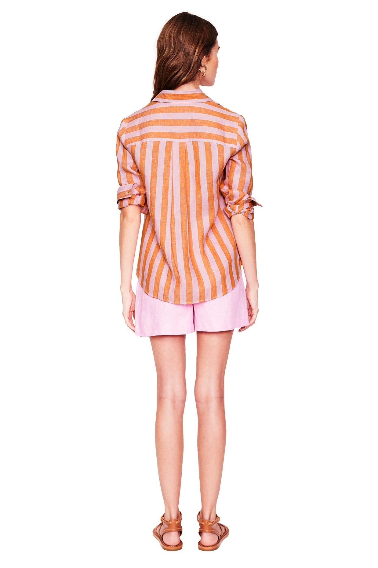 Sienna Linen Shirt-Firecracker and Pink Stripe-7