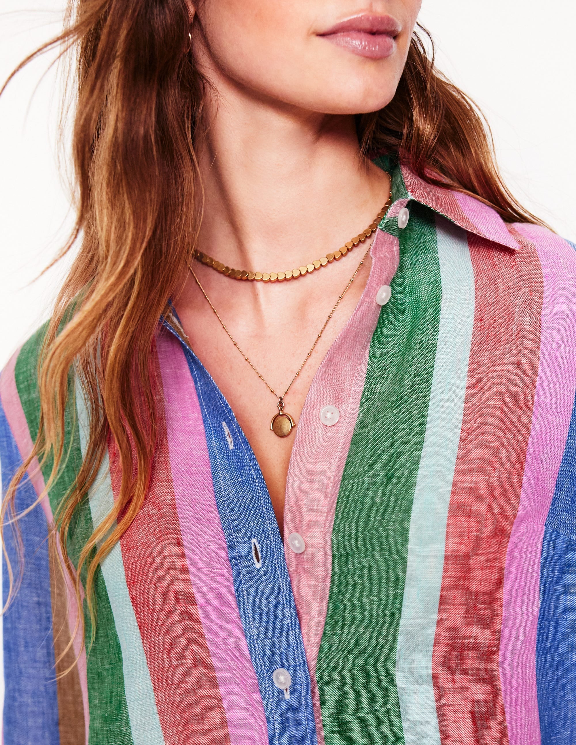 Sienna Linen Shirt-Bright Rainbow Stripe - Image 3