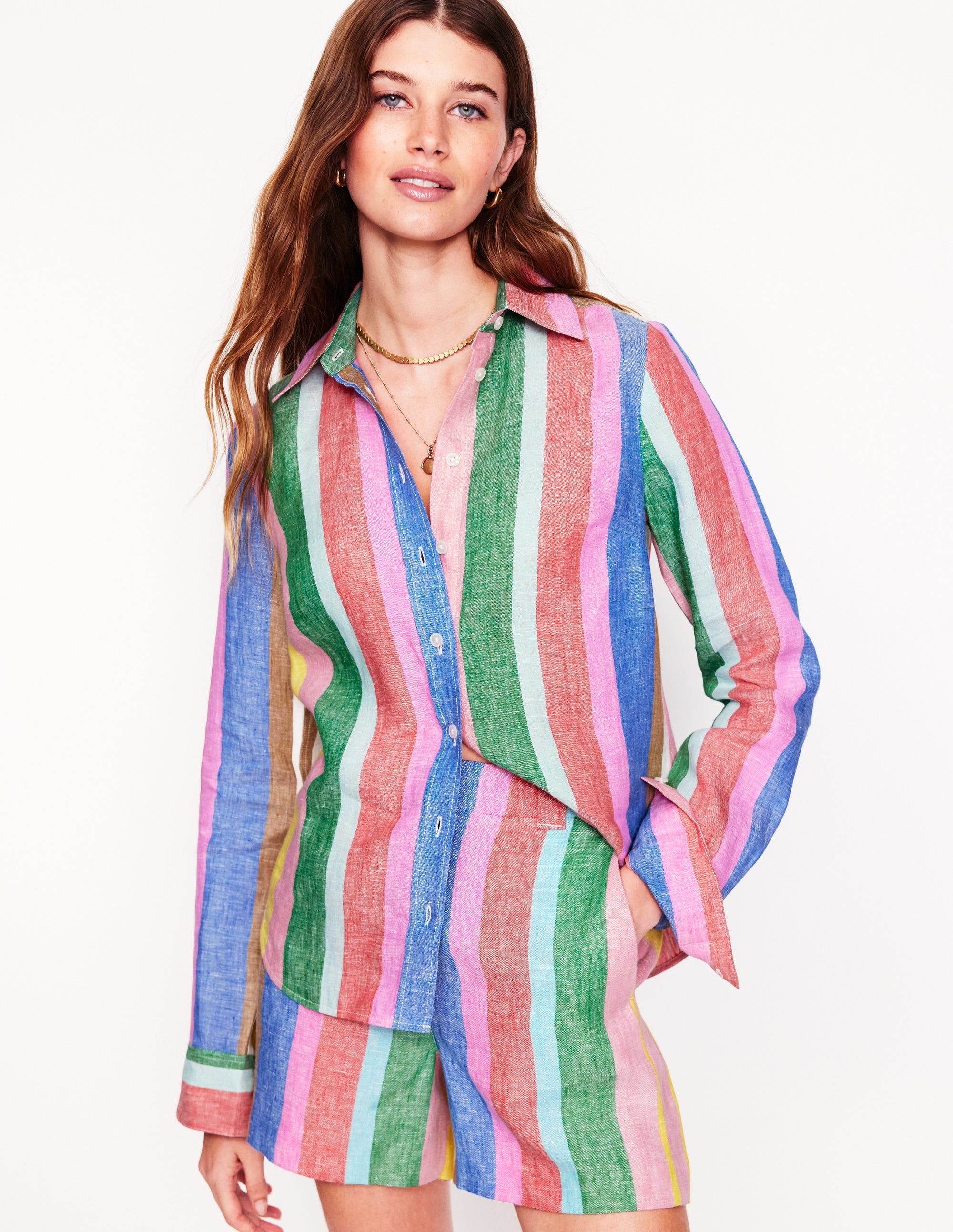 Sienna Linen Shirt-Bright Rainbow Stripe - Image 5