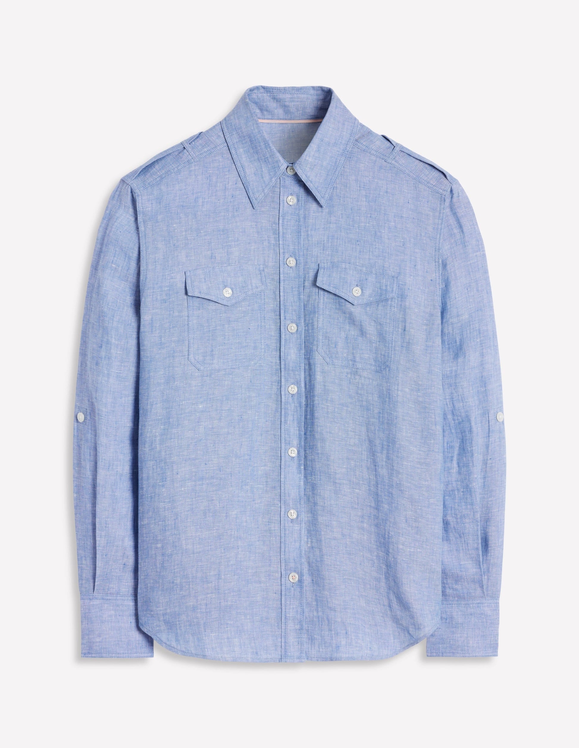 Longline Linen Safari Shirt-Chambray-5