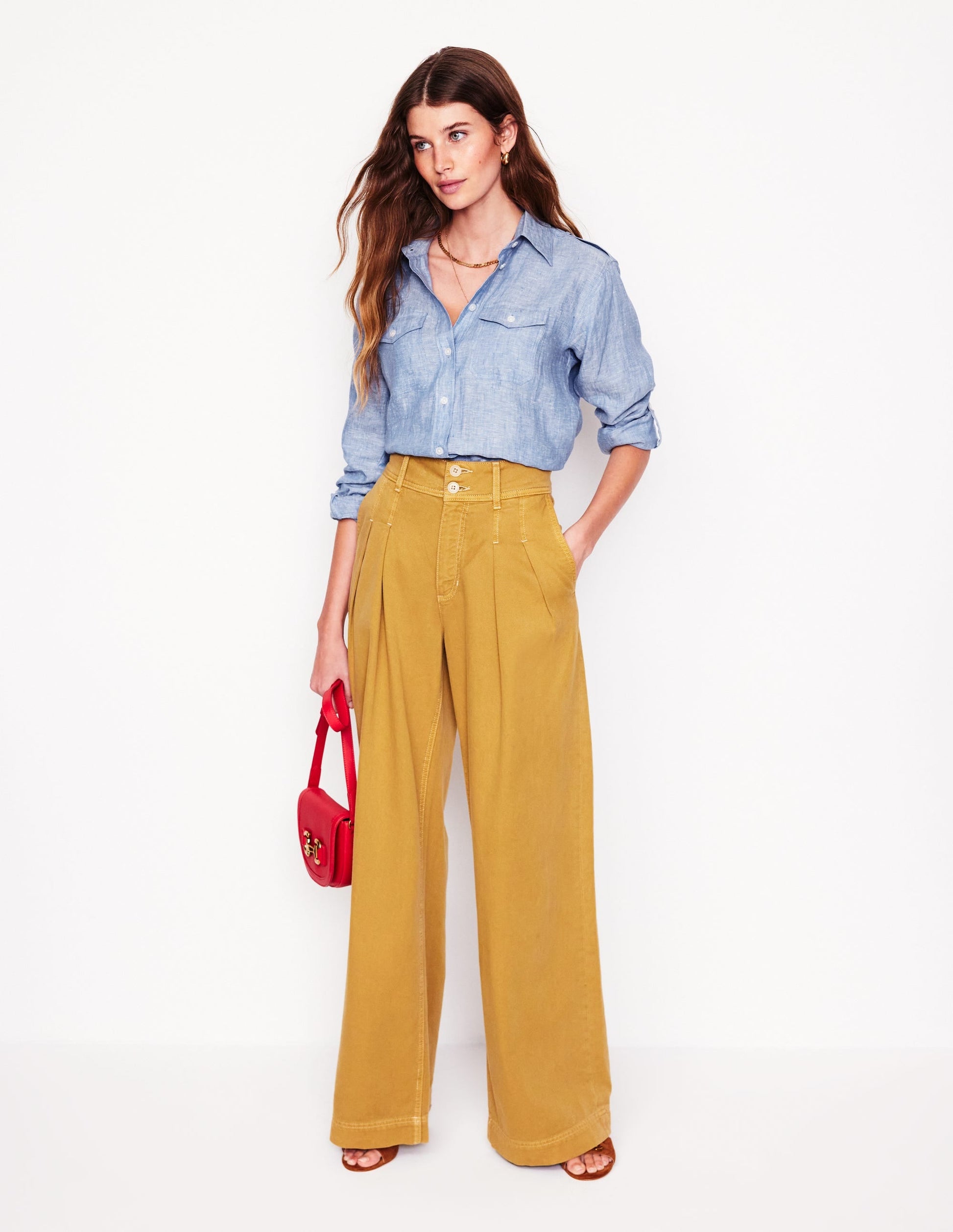 Longline Linen Safari Shirt-Chambray-1