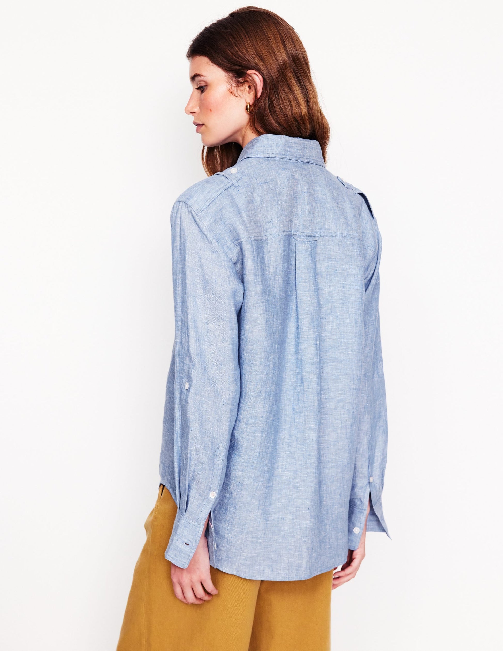 Longline Linen Safari Shirt-Chambray-3