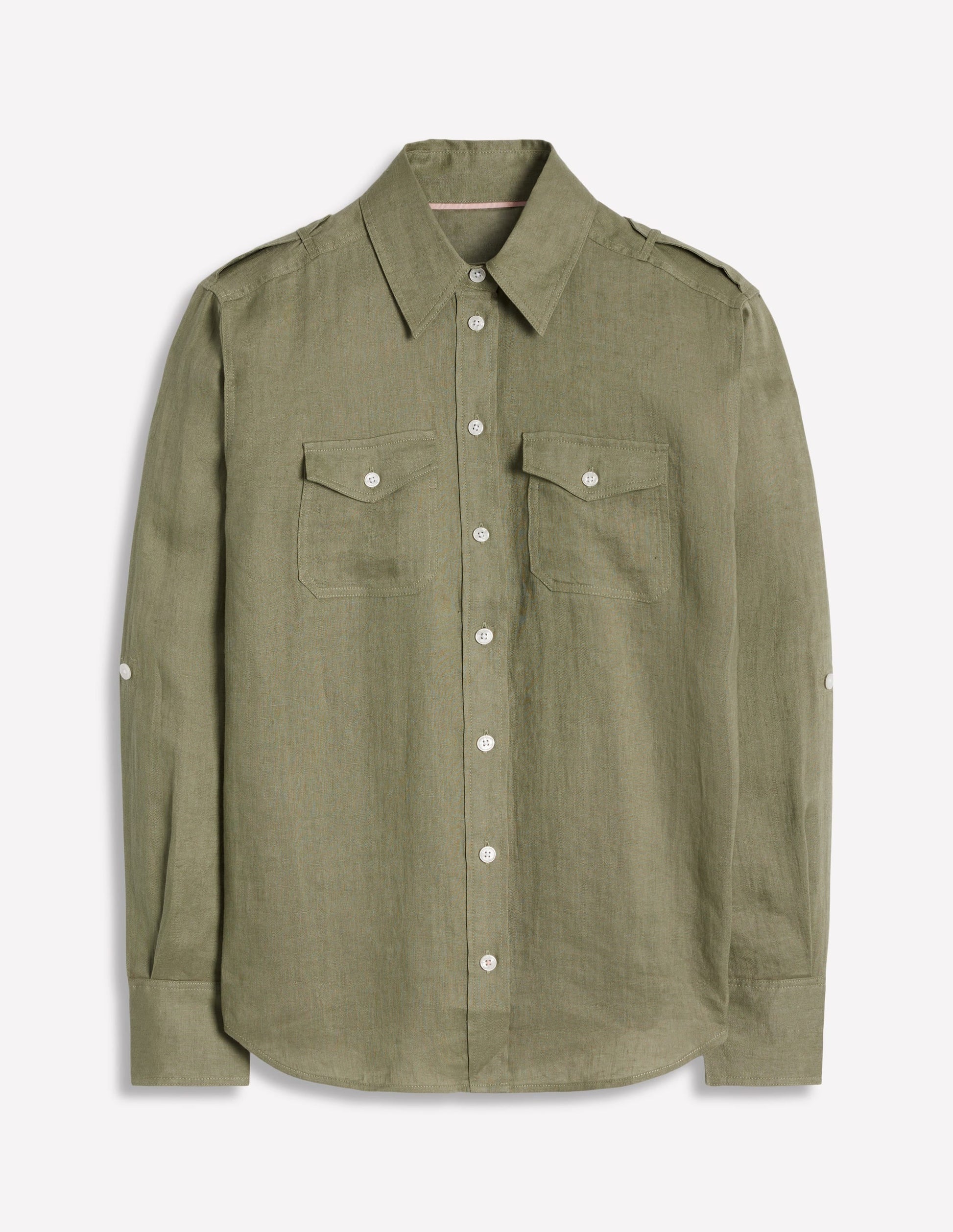 Longline Linen Safari Shirt-Larch Green-5