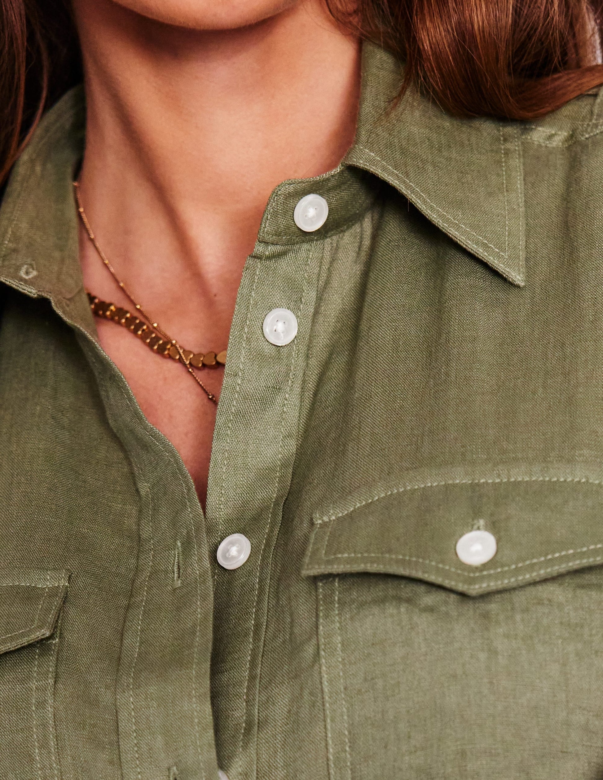 Longline Linen Safari Shirt-Larch Green-2