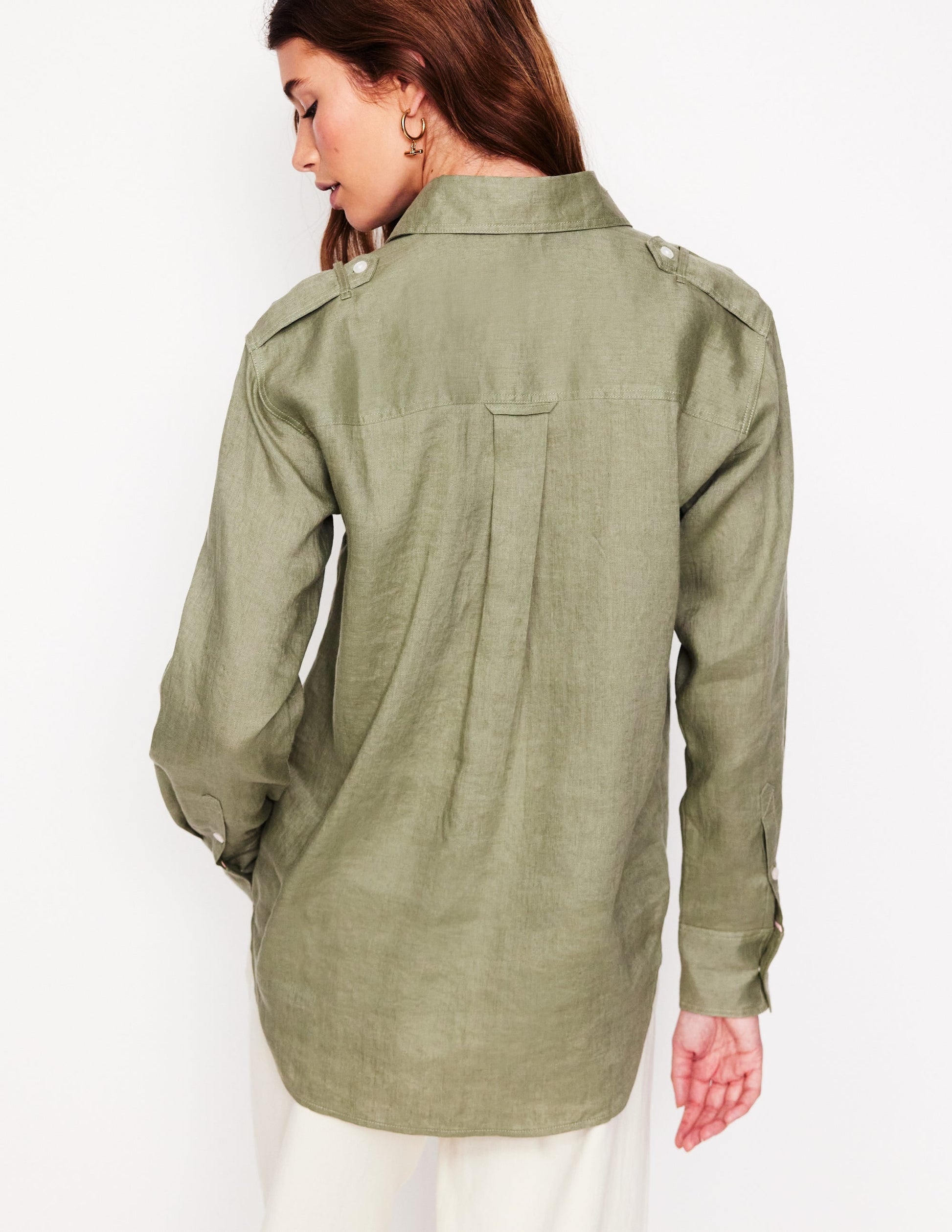 Longline Linen Safari Shirt-Larch Green-3