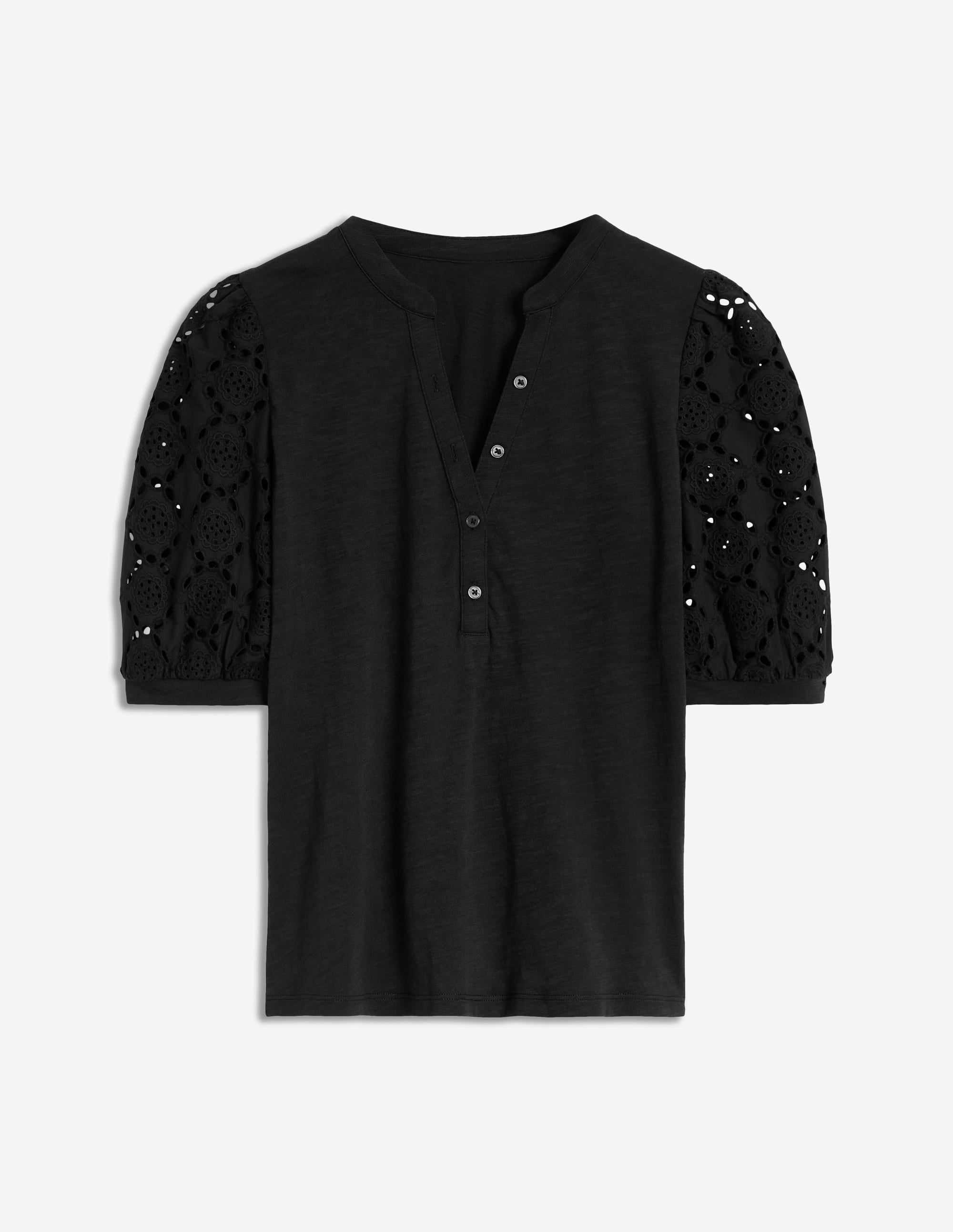 Eden Puff Sleeve Henley Top-Black - Image 5