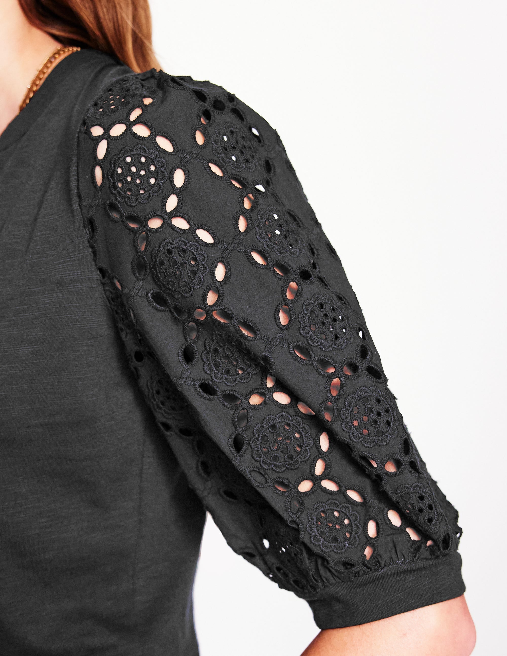 Eden Puff Sleeve Henley Top-Black - Image 2