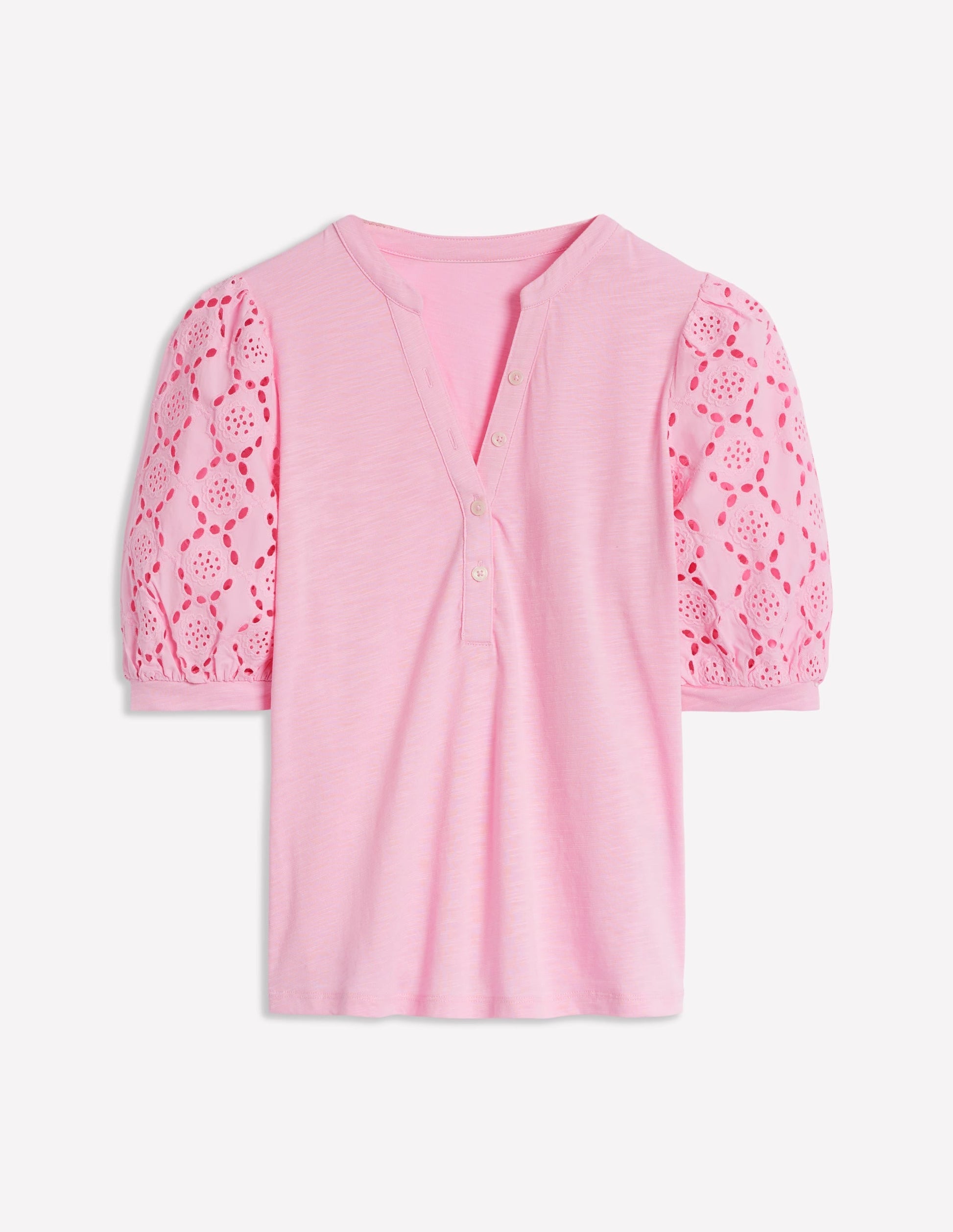 Eden Puff Sleeve Henley Top-Soft Pink-6