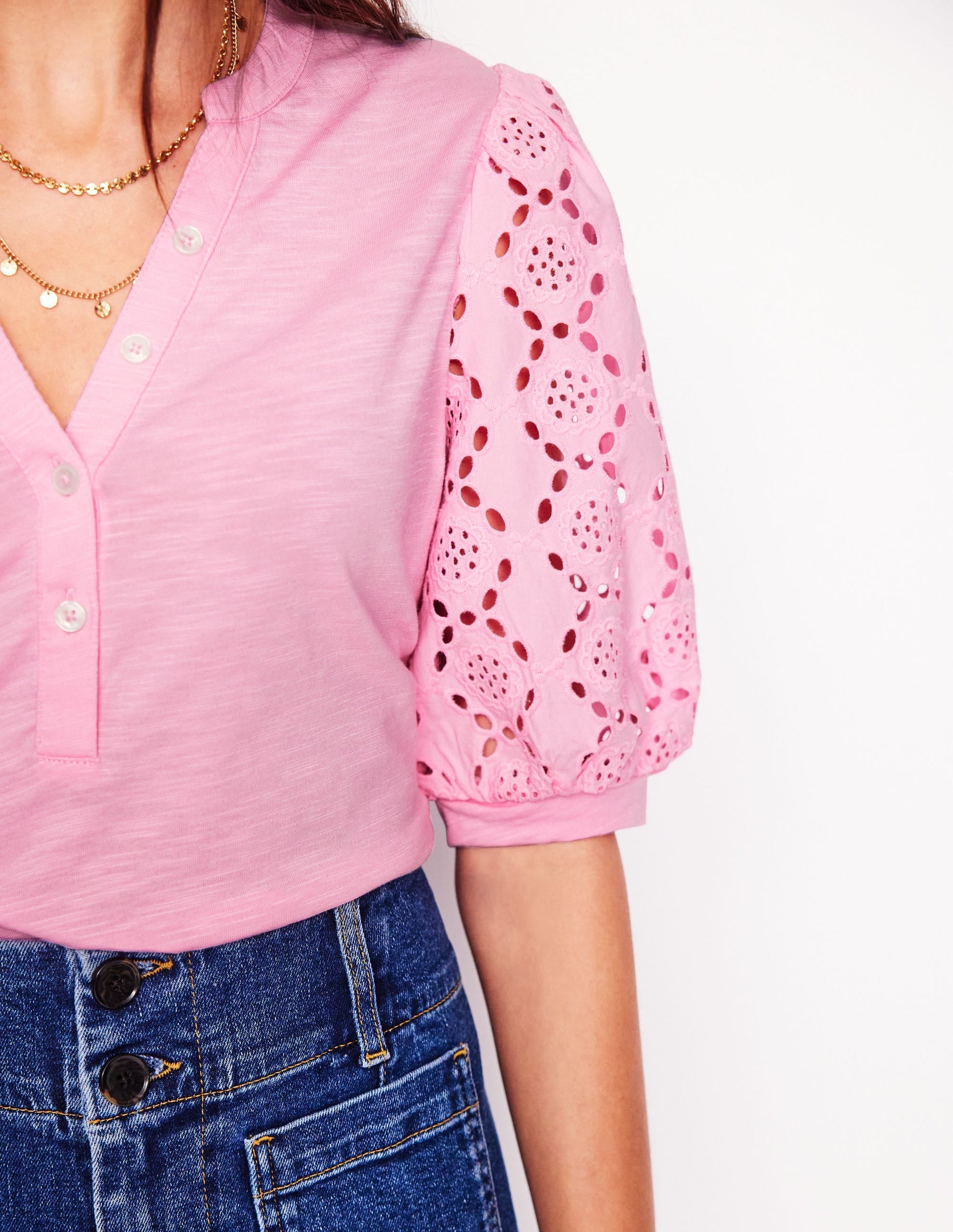 Eden Puff Sleeve Henley Top-Soft Pink-3