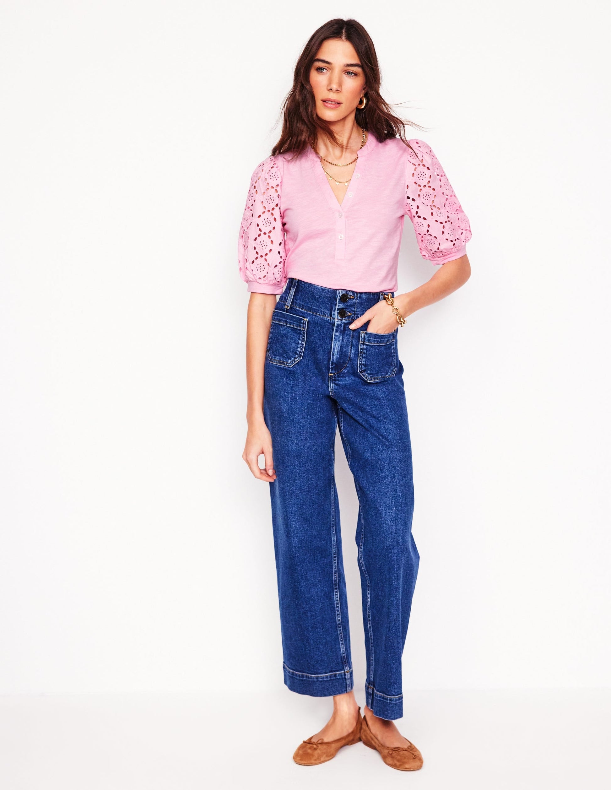 Eden Puff Sleeve Henley Top-Soft Pink-5