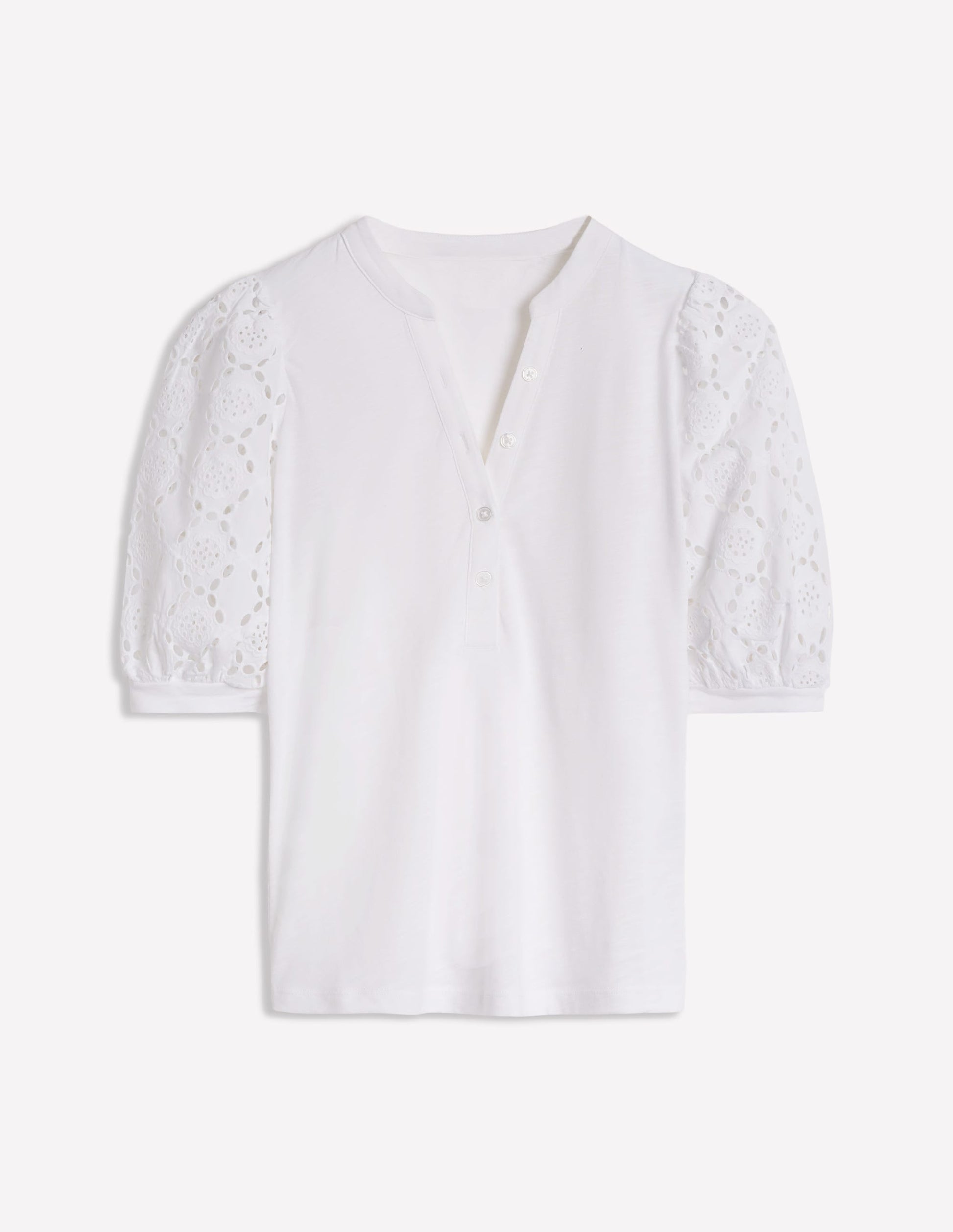 Eden Puff Sleeve Henley Top-White-5