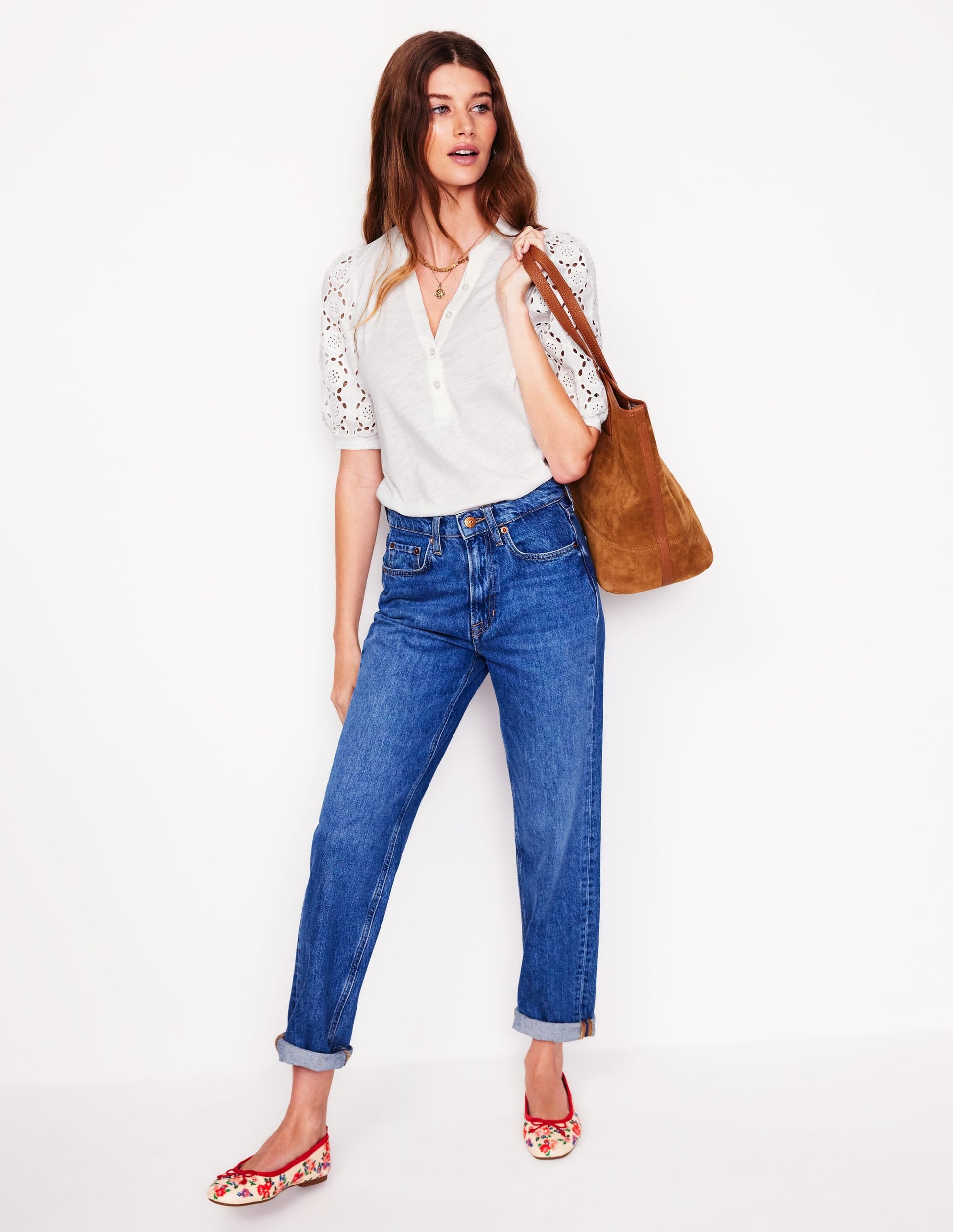 Eden Puff Sleeve Henley Top-White-4
