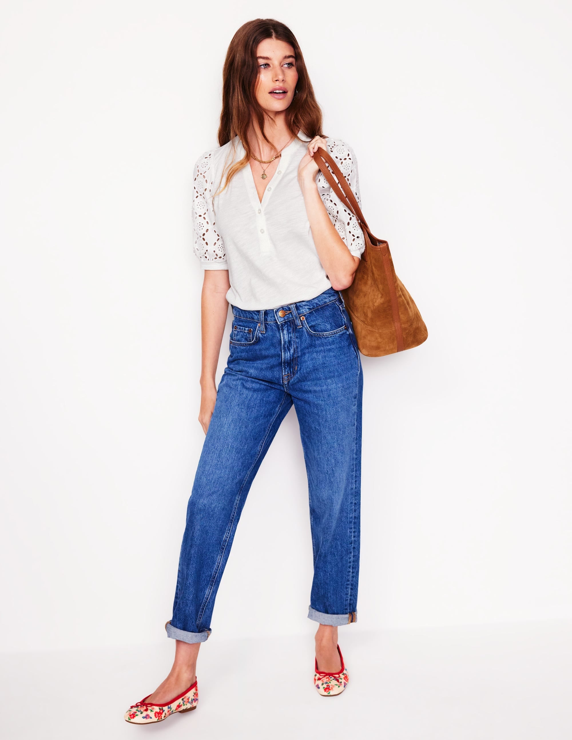 Eden Puff Sleeve Henley Top-White - Image 4