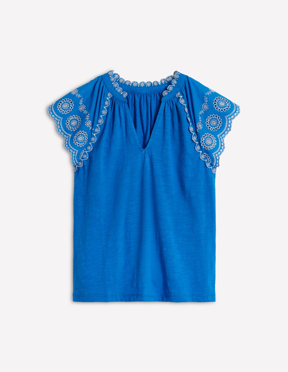 Ila Broderie Sleeve Notch Top-Kingfisher Blue-6