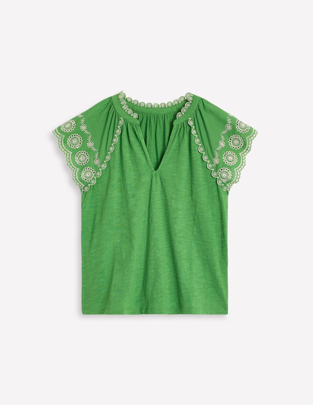 Ila Broderie Sleeve Notch Top-Paradise Green-5