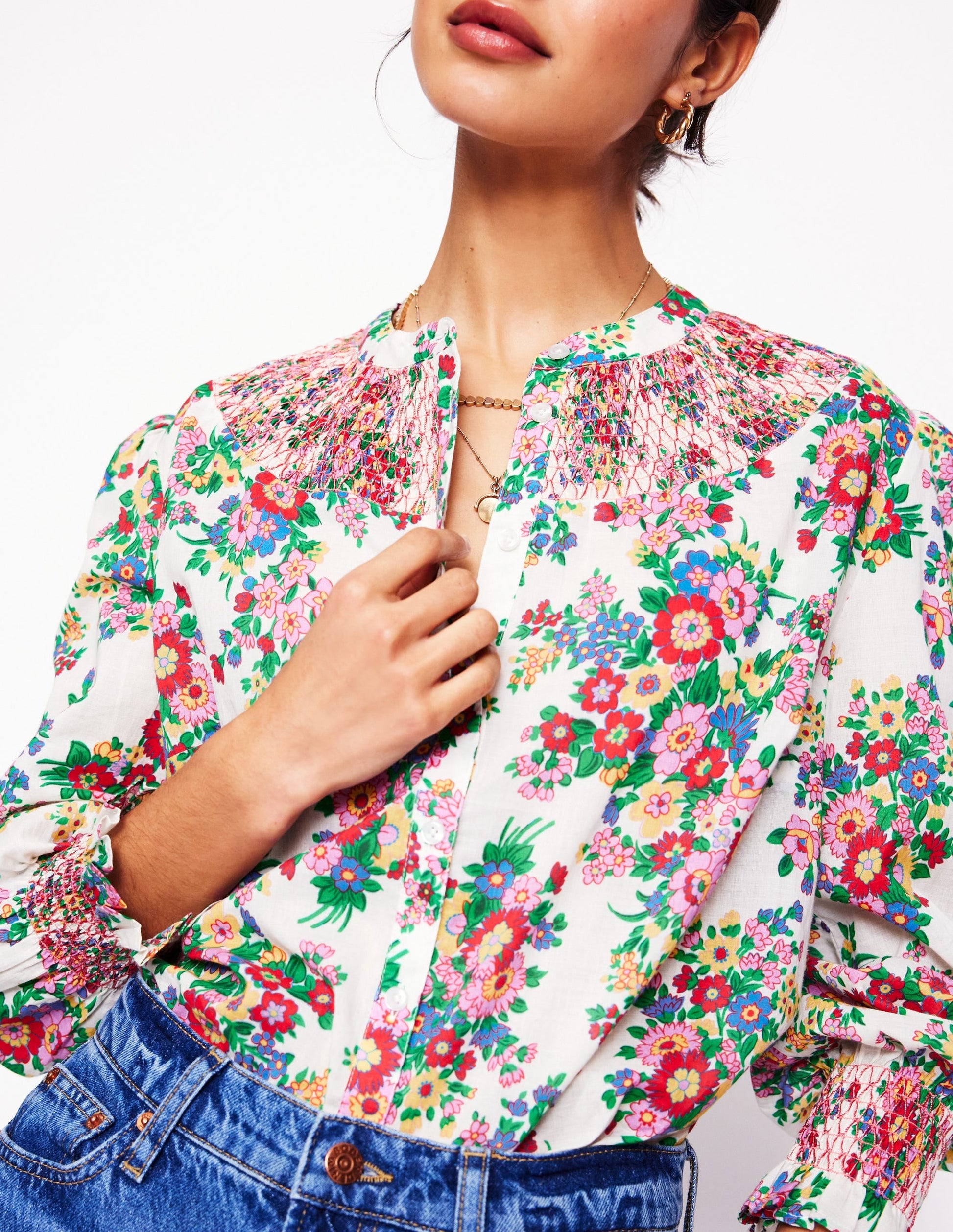 Effie Smocked Blouse-Multi, Bouquet Cluster-2