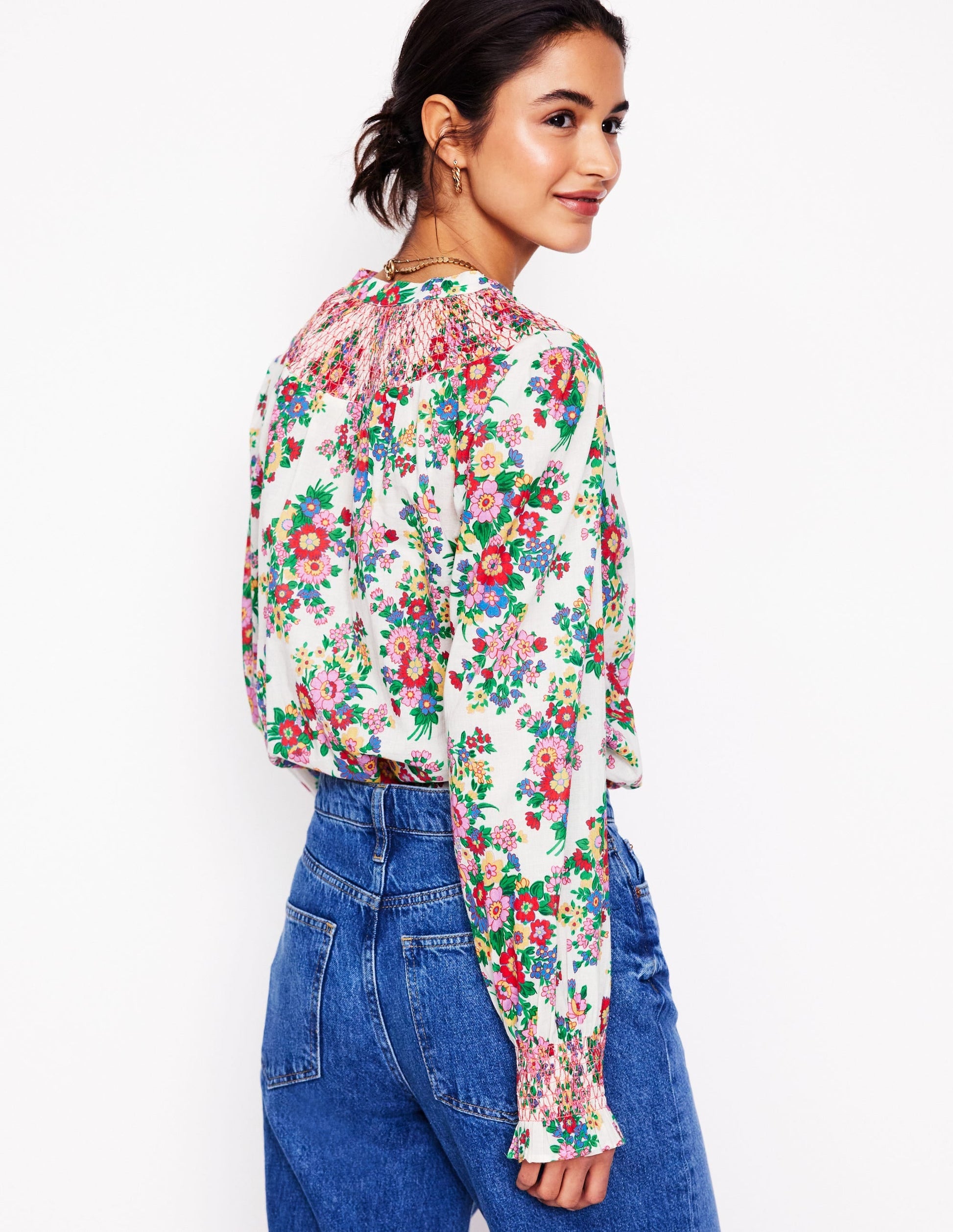 Effie Smocked Blouse-Multi, Bouquet Cluster-3