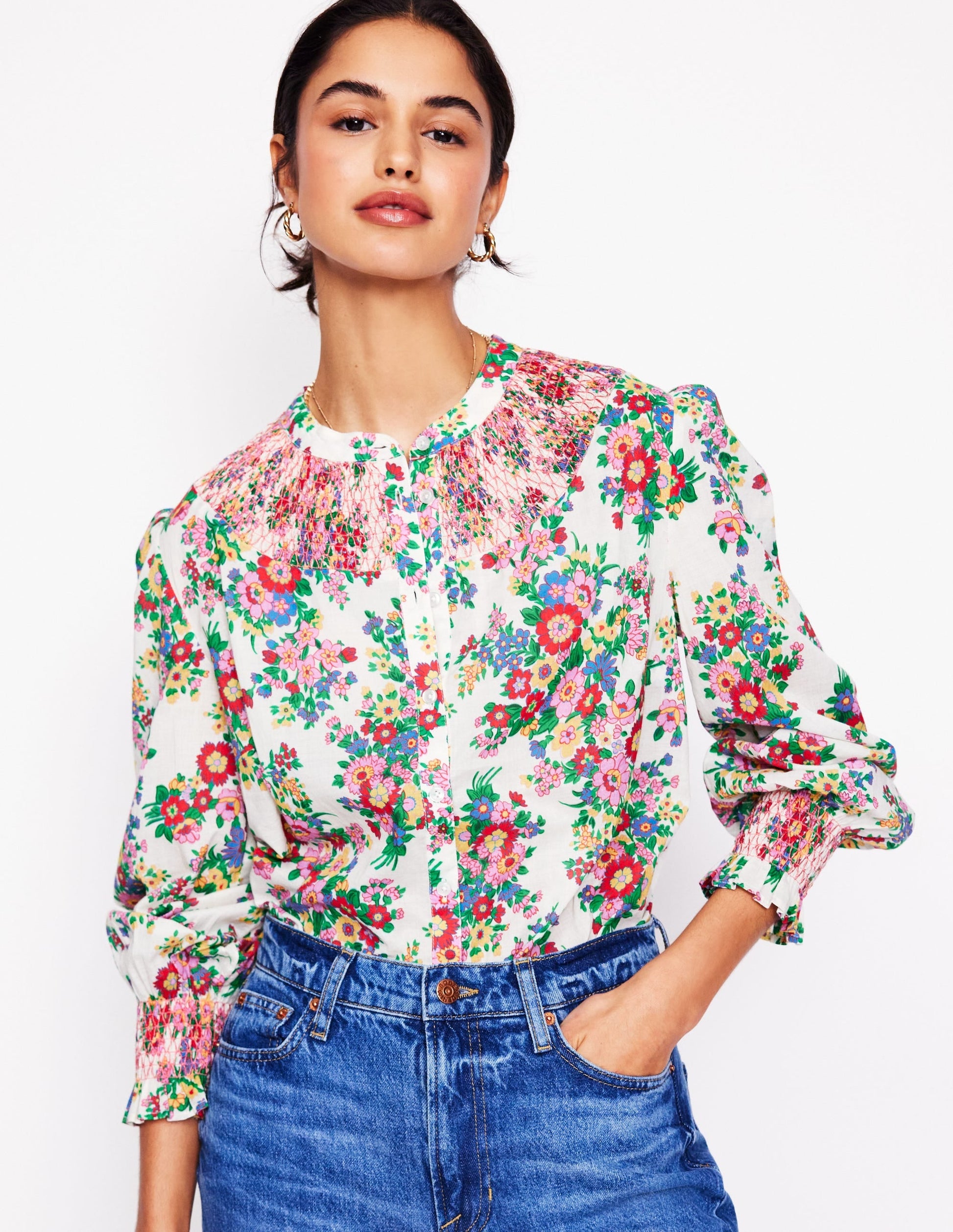 Effie Smocked Blouse-Multi, Bouquet Cluster-4