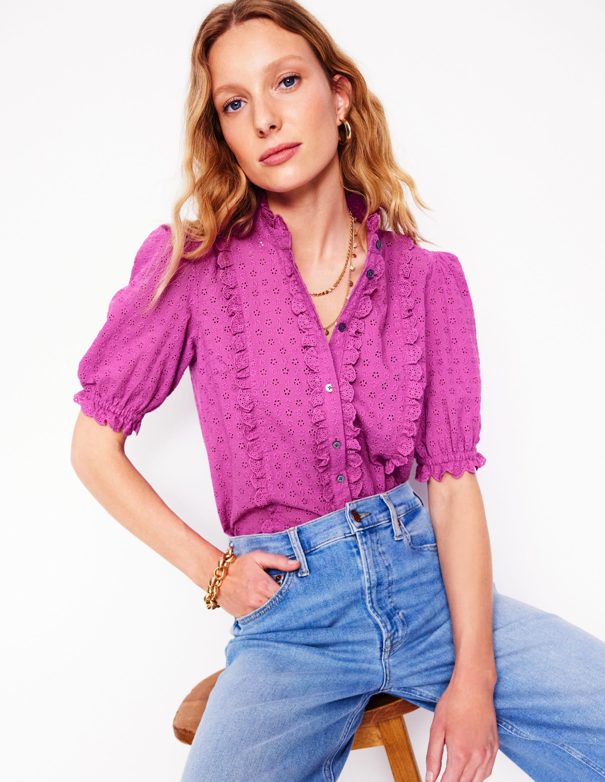 Feminine Cotton Blouse-Foxglove Purple - Image 1