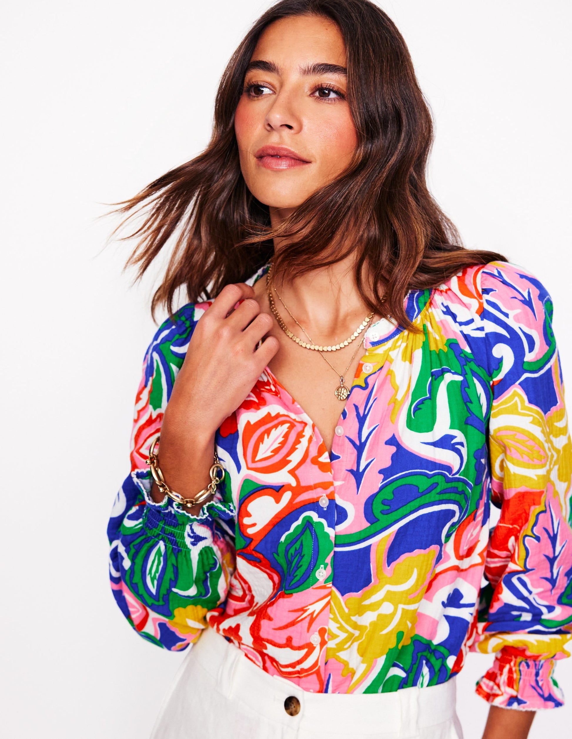 Evie Double Cloth Top-Multi, Foliage Twirl-4