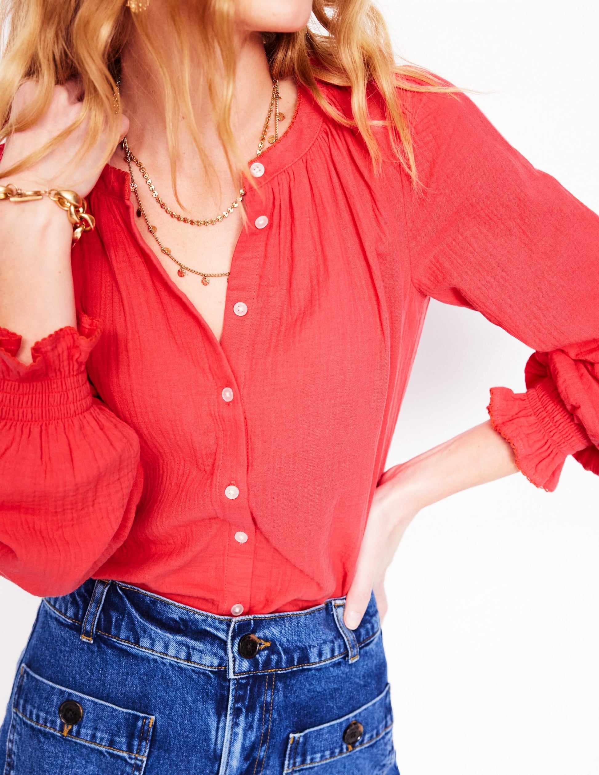 Evie Double Cloth Top-Jam Red-2