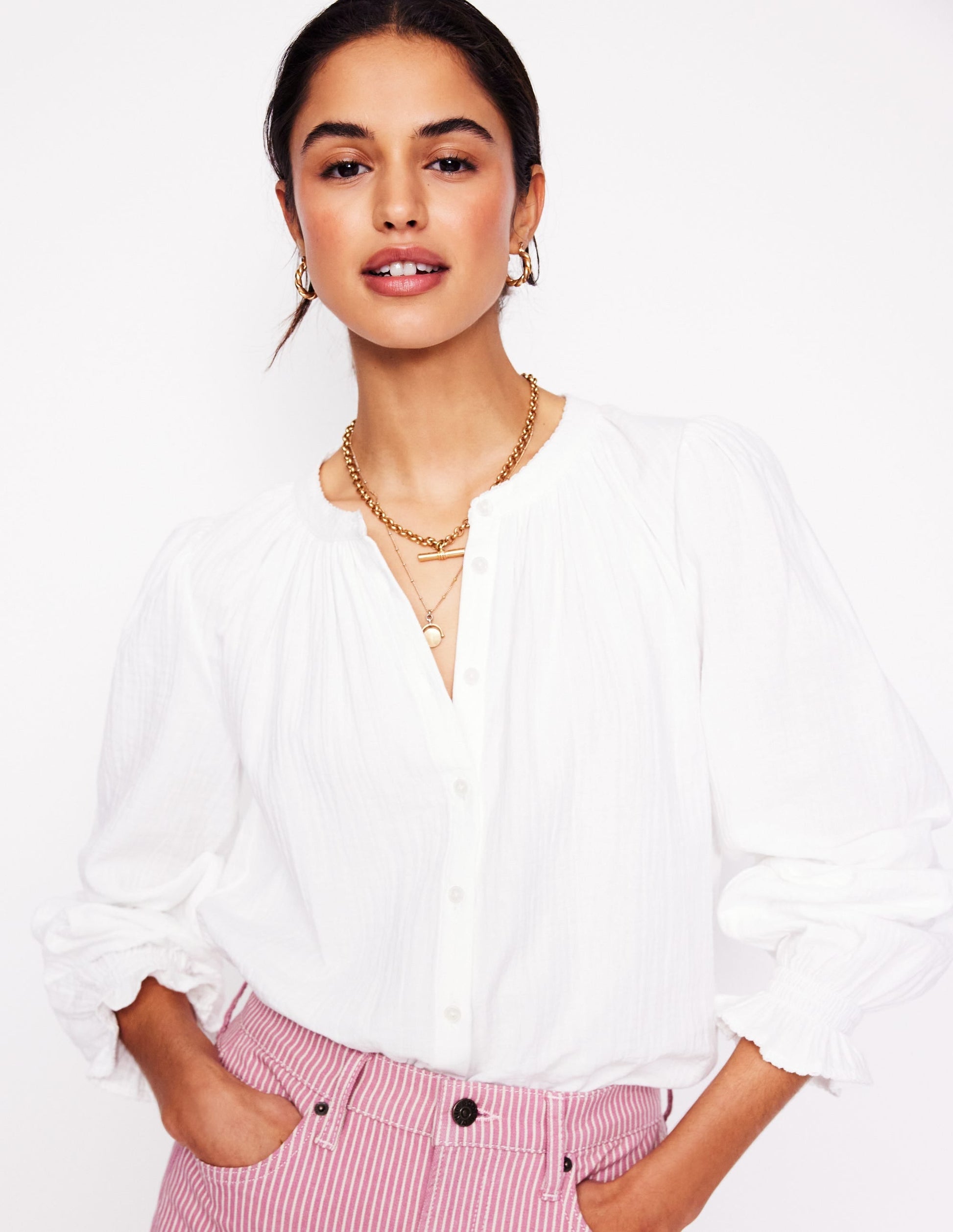 Evie Double Cloth Top-White-1