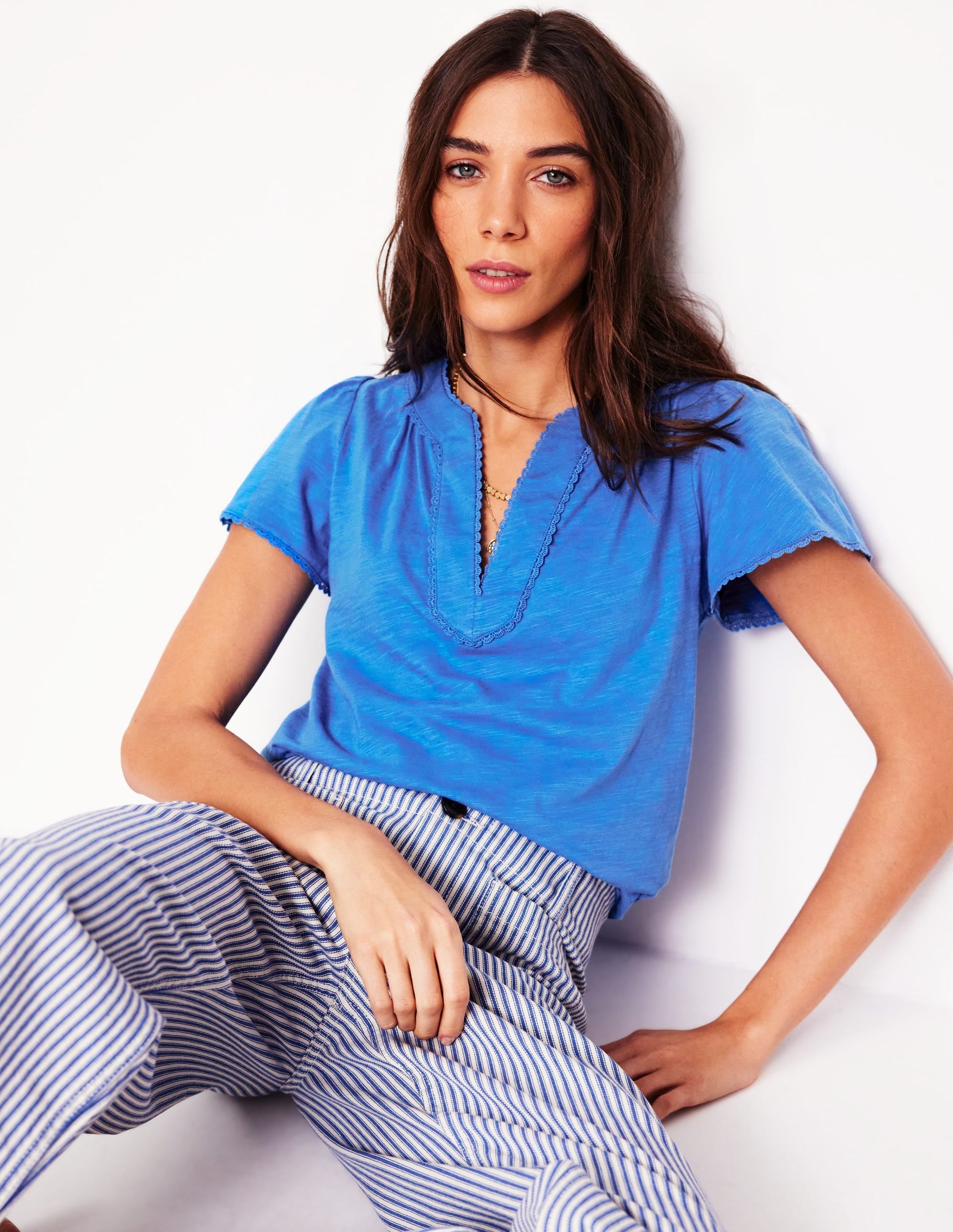 Ava Short Sleeve Top-Peacock Plume Blue-1