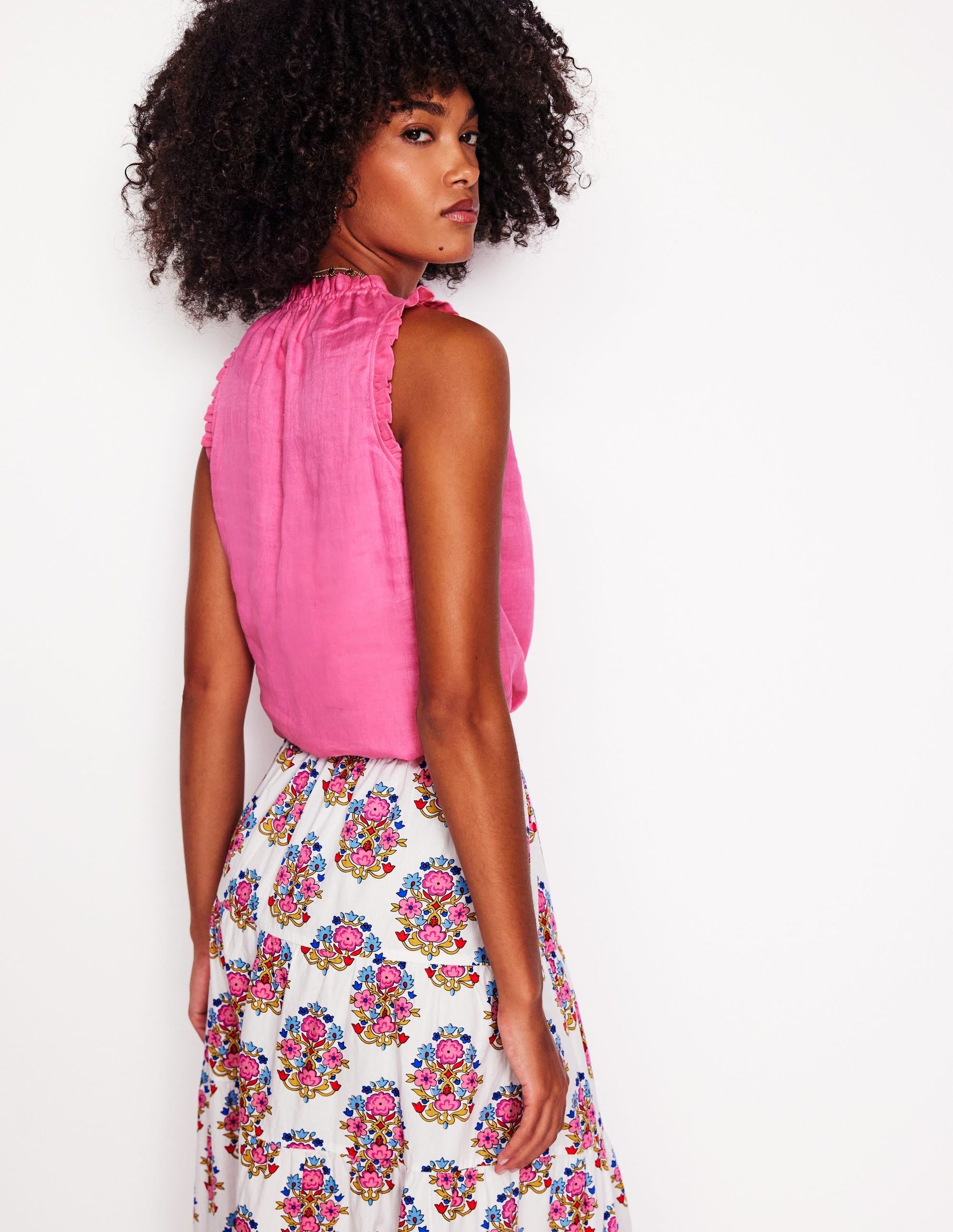 Sophie Ruffle Linen Top-Pink Rose-3