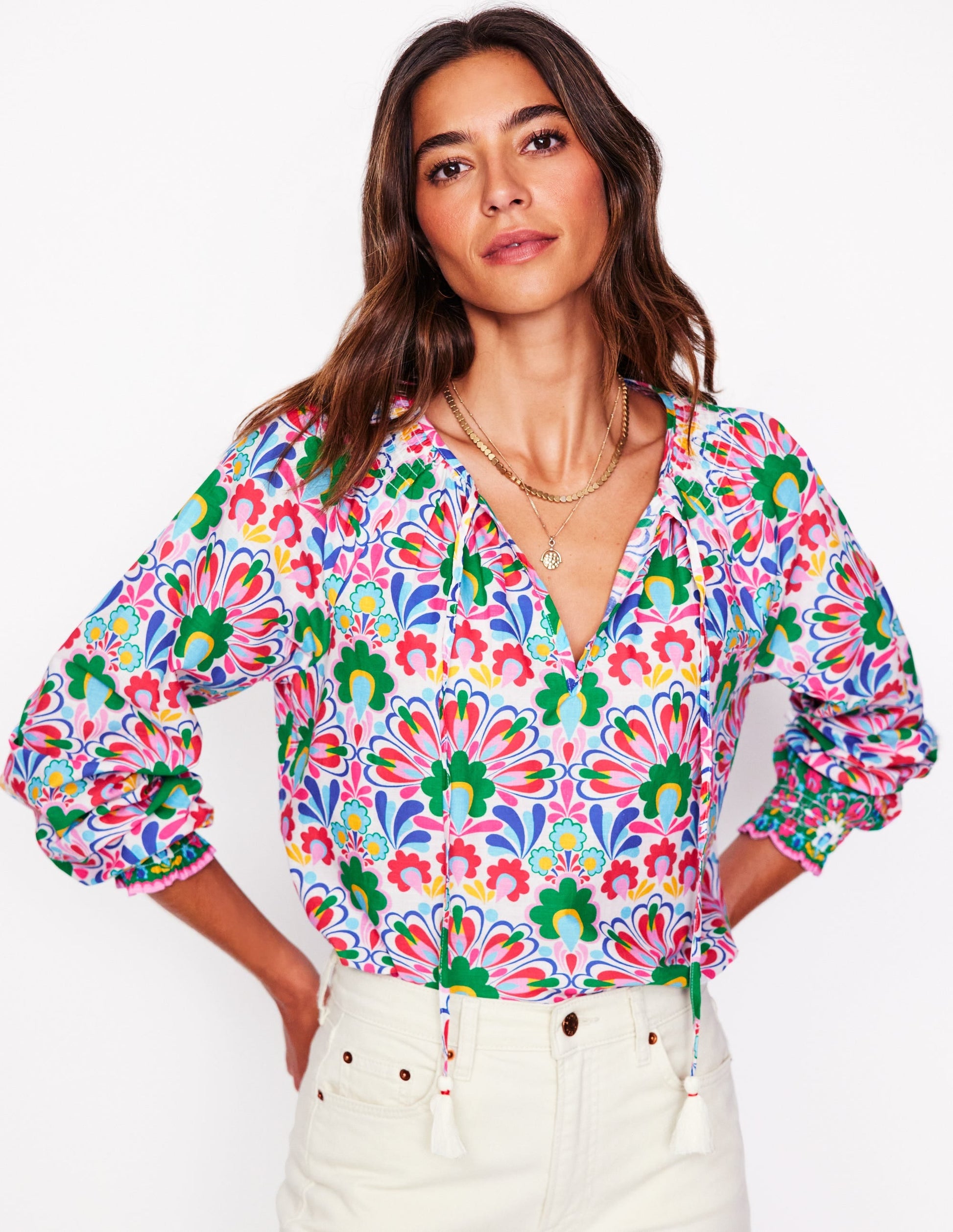 Easy Cotton Blouse-Multi, Decorative Dandelion-2