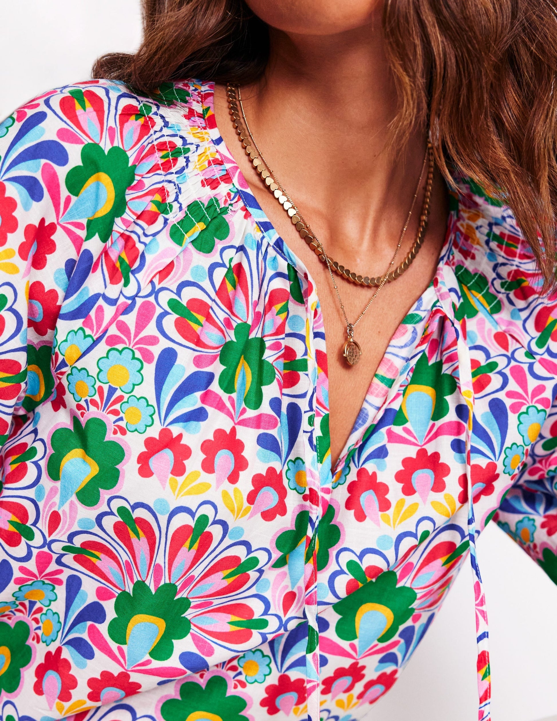 Easy Cotton Blouse-Multi, Decorative Dandelion-3