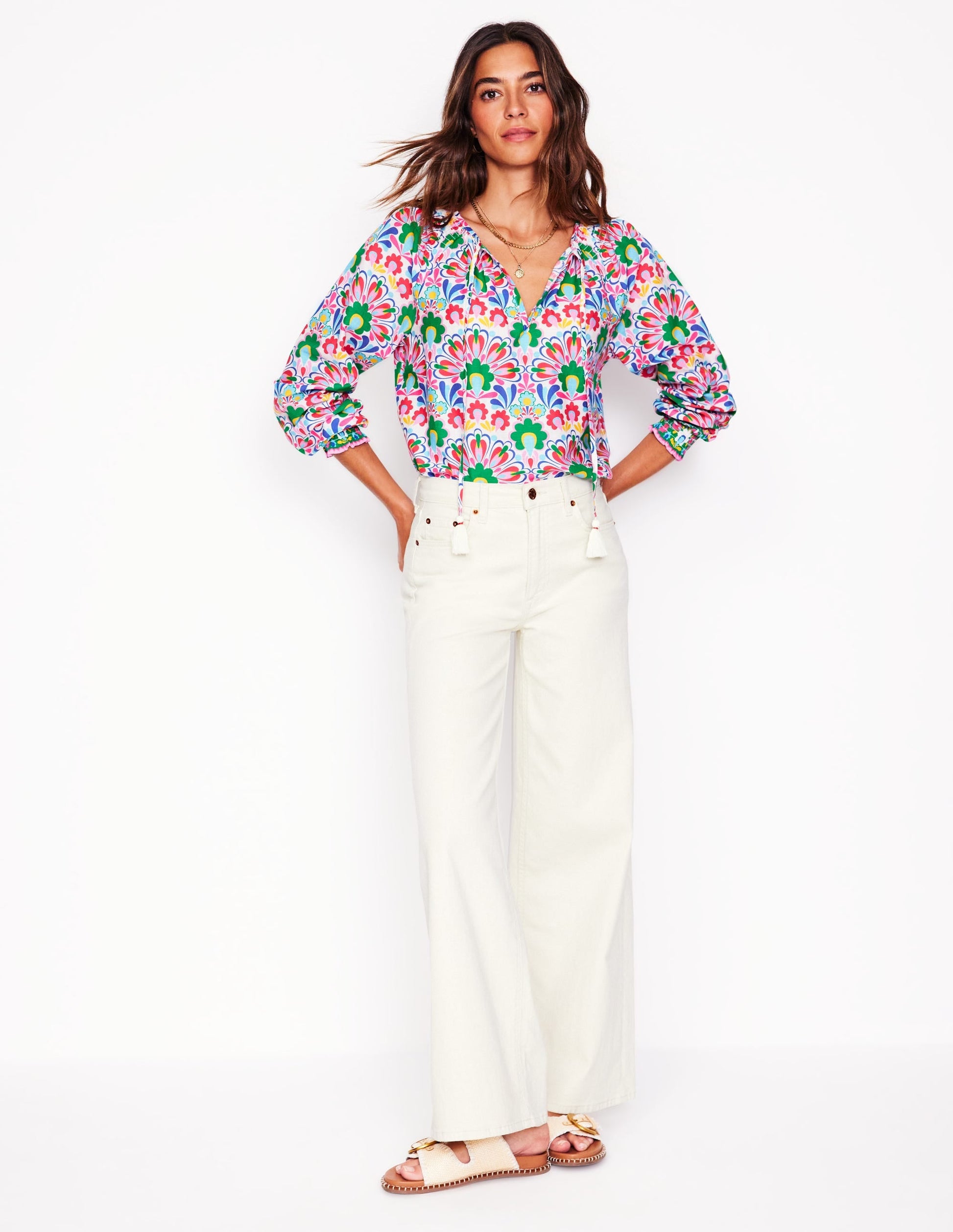 Easy Cotton Blouse-Multi, Decorative Dandelion-5