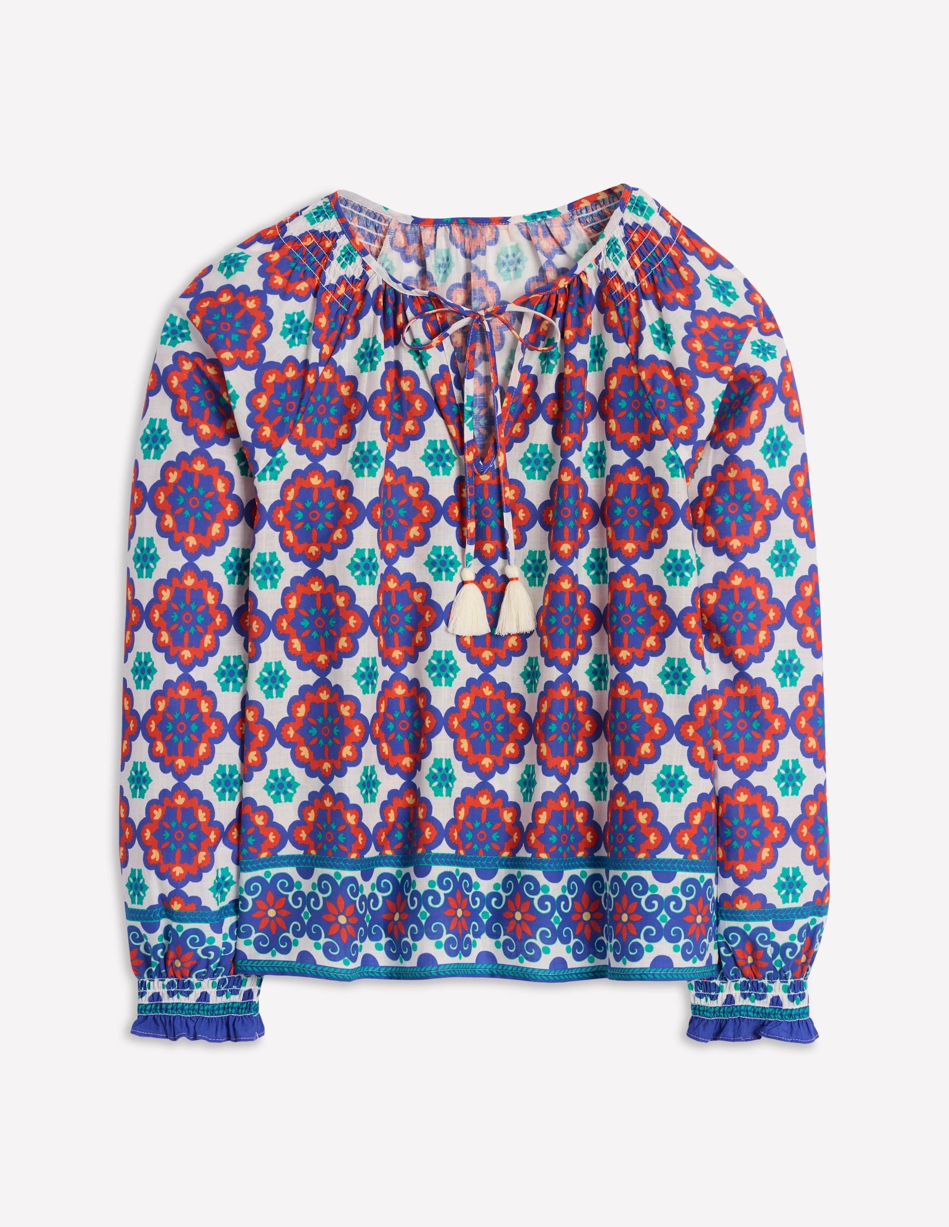 Easy Cotton Blouse-Bright Blue, Bloom Geo-5