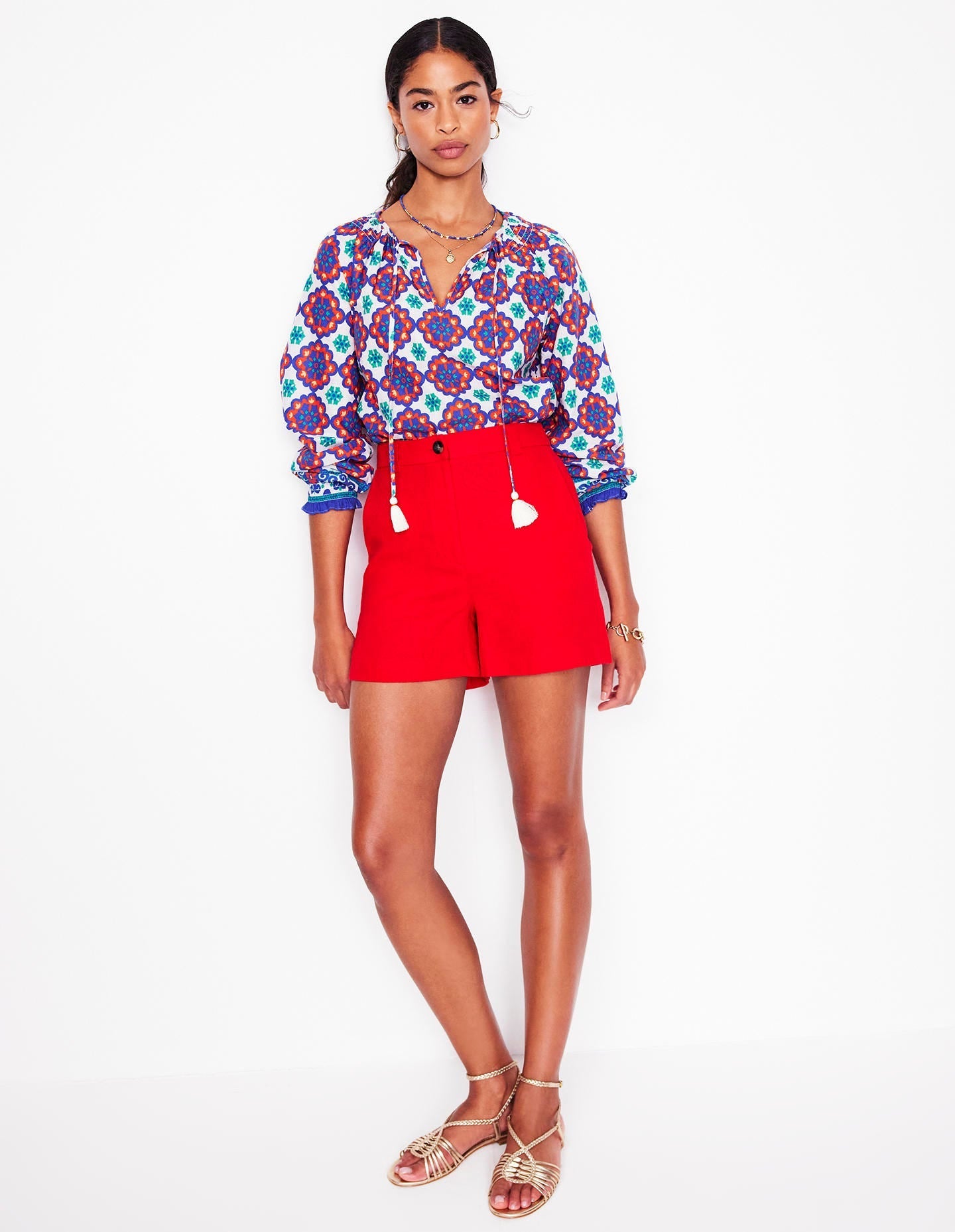 Easy Cotton Blouse-Bright Blue, Bloom Geo - Image 1