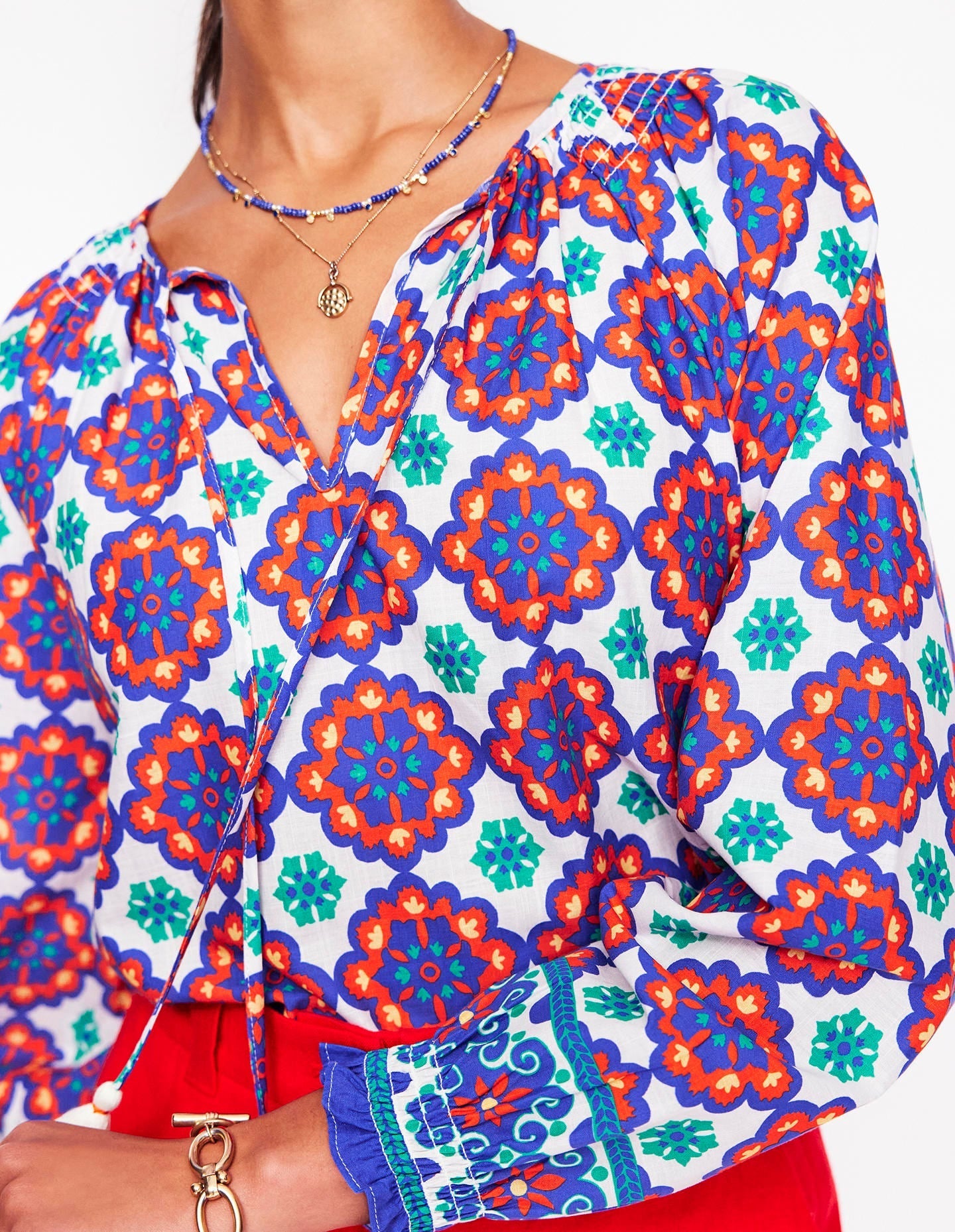 Easy Cotton Blouse-Bright Blue, Bloom Geo - Image 2