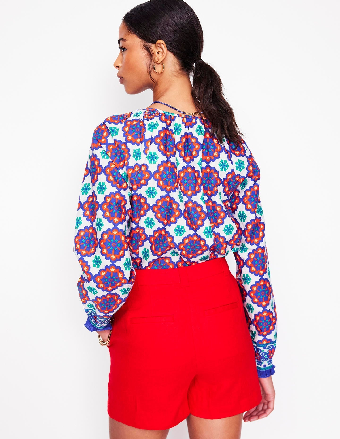Easy Cotton Blouse-Bright Blue, Bloom Geo-3