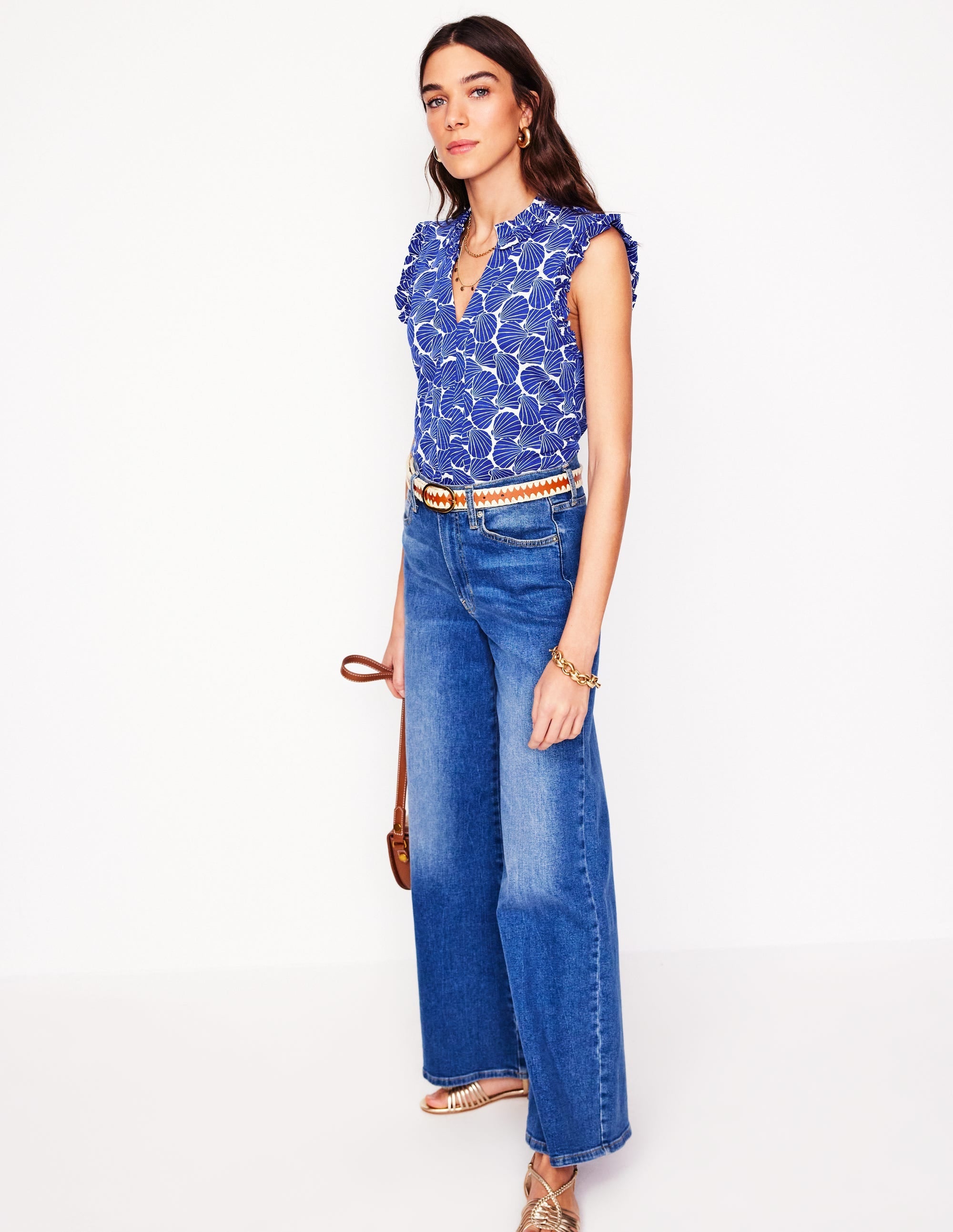 Lola Sleeveless Top-Bright Blue, Seashell - Image 4