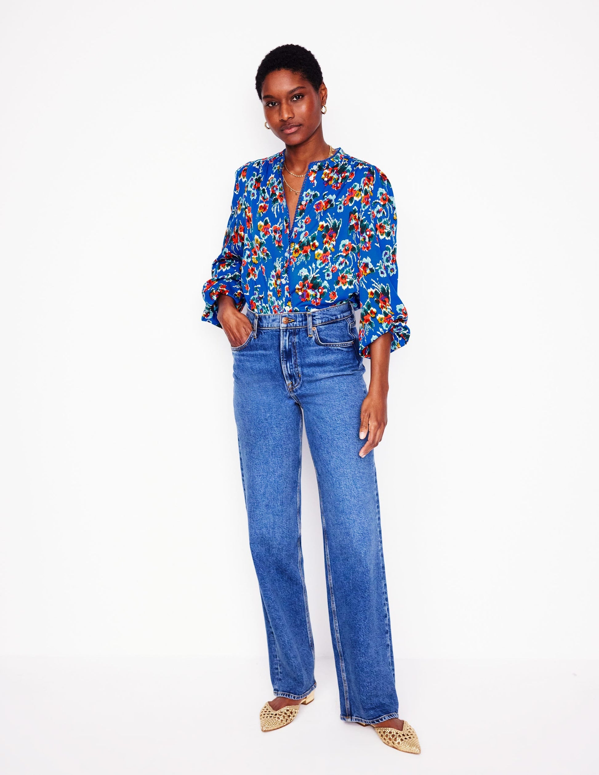 Ara Long Sleeve Top-Gallery Blue, Abstract Posy-2
