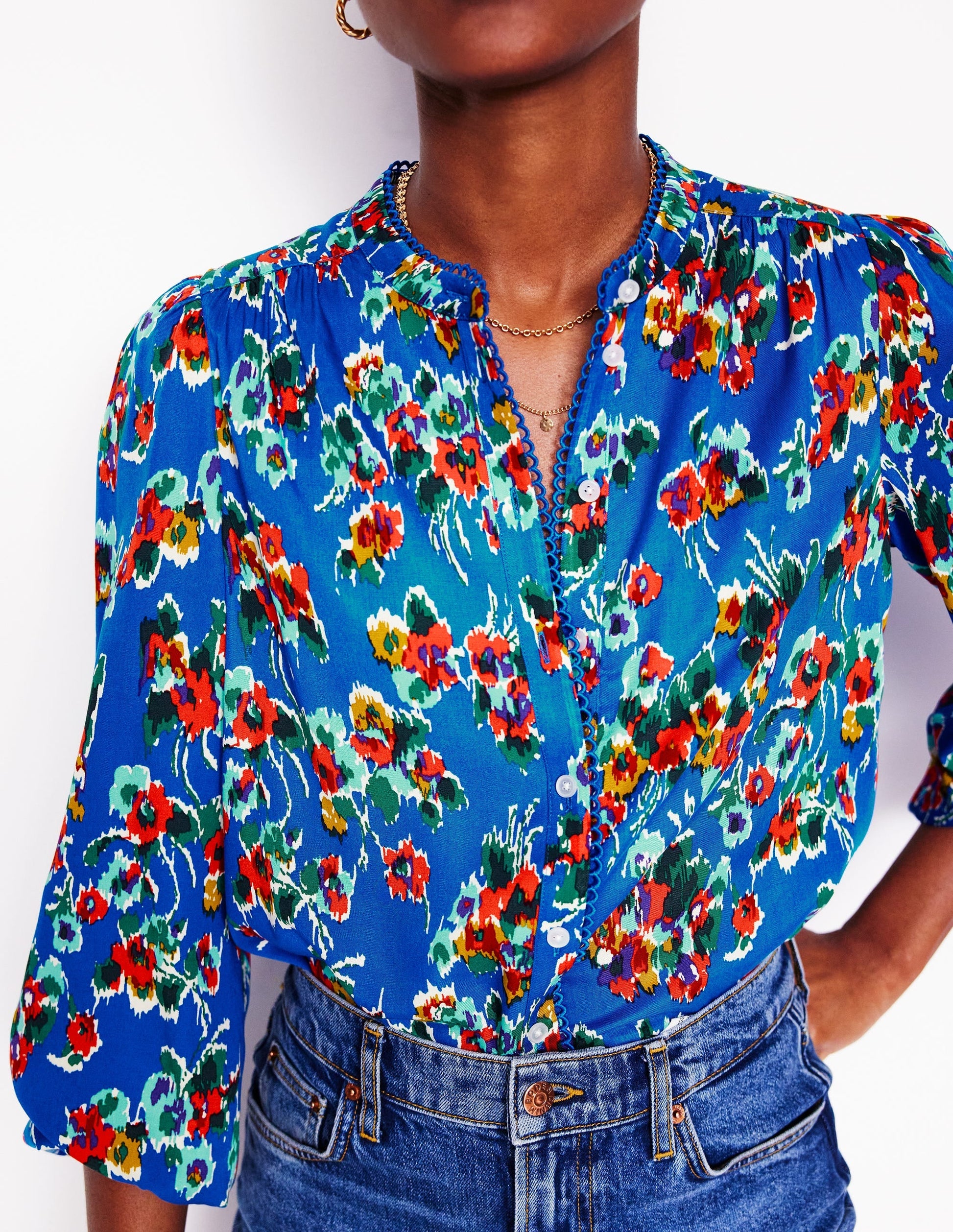 Ara Long Sleeve Top-Gallery Blue, Abstract Posy-3