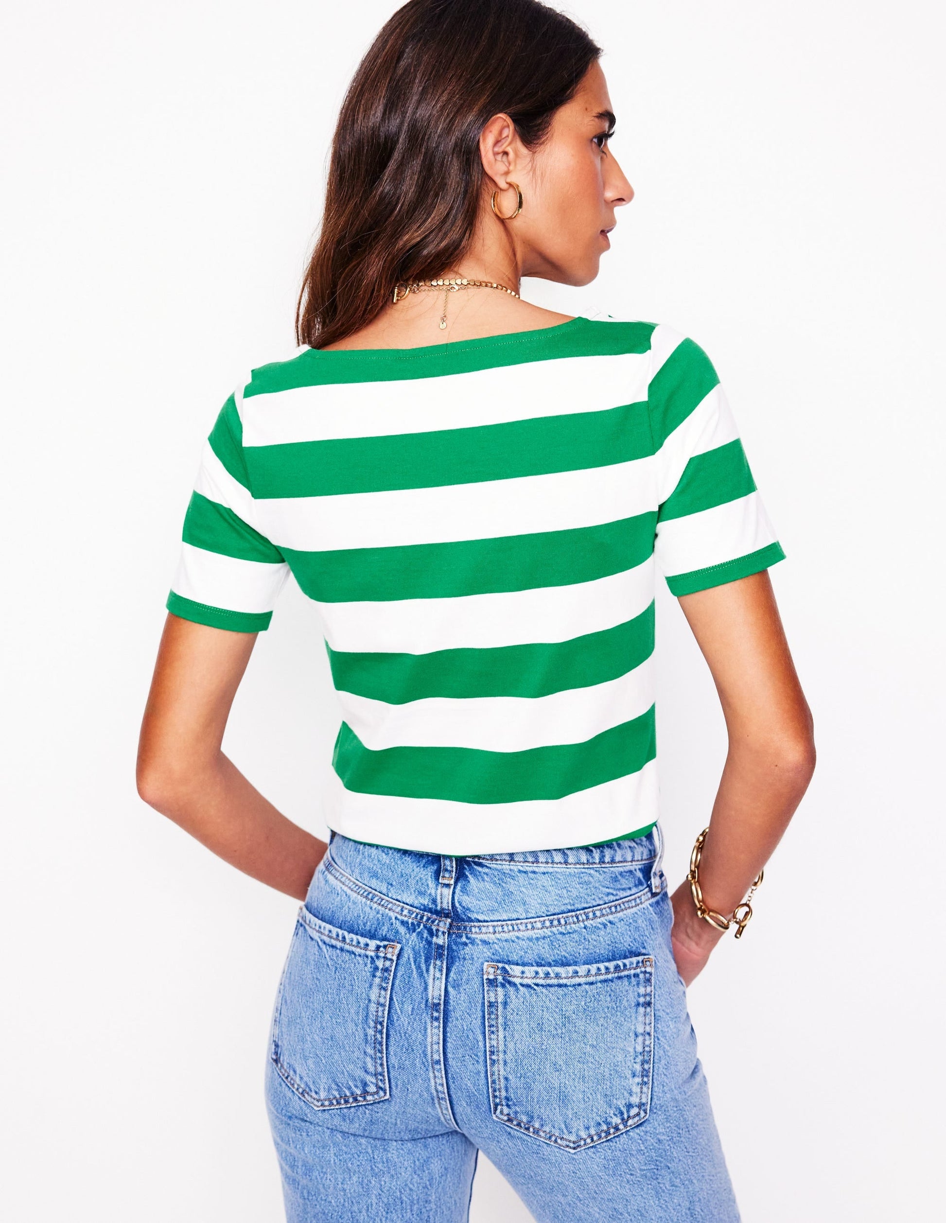 Ella Short Sleeve Breton-Ivory, Rich Emerald-3