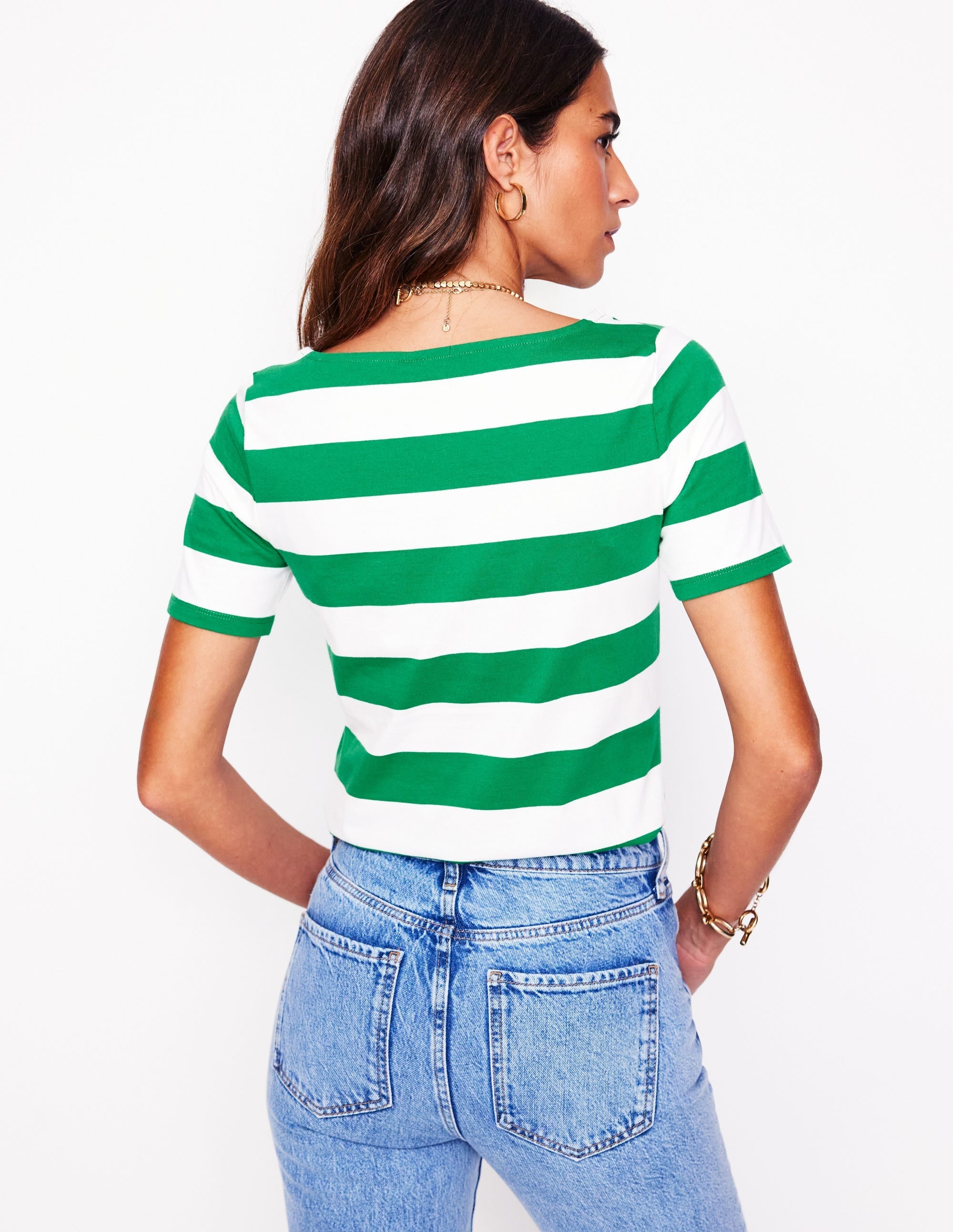 Ella Short Sleeve Breton-Ivory, Rich Emerald - Image 3